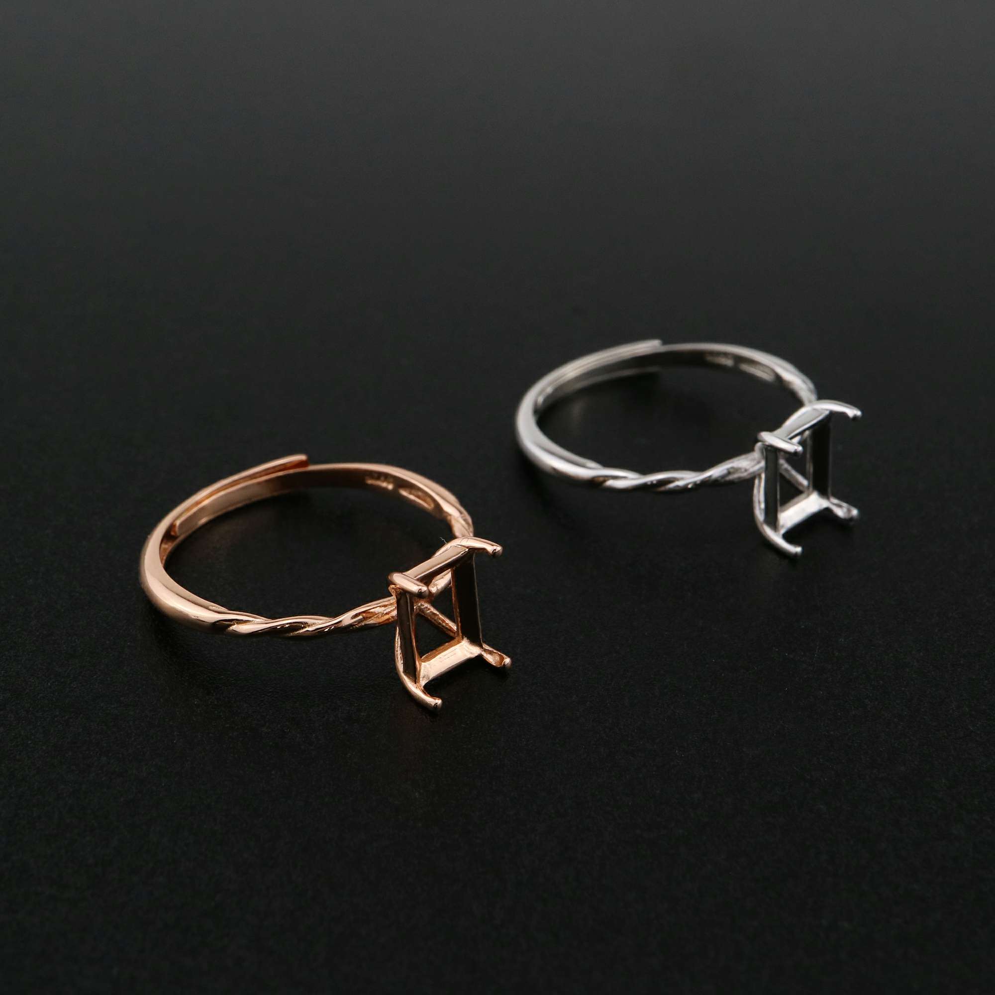 1Pcs 5x7MM Rectangle Prong Ring Settings Blank Rose Gold Plated Solid 925 Sterling Silver DIY Bezel Tray for Gemstone 1294201 - Click Image to Close