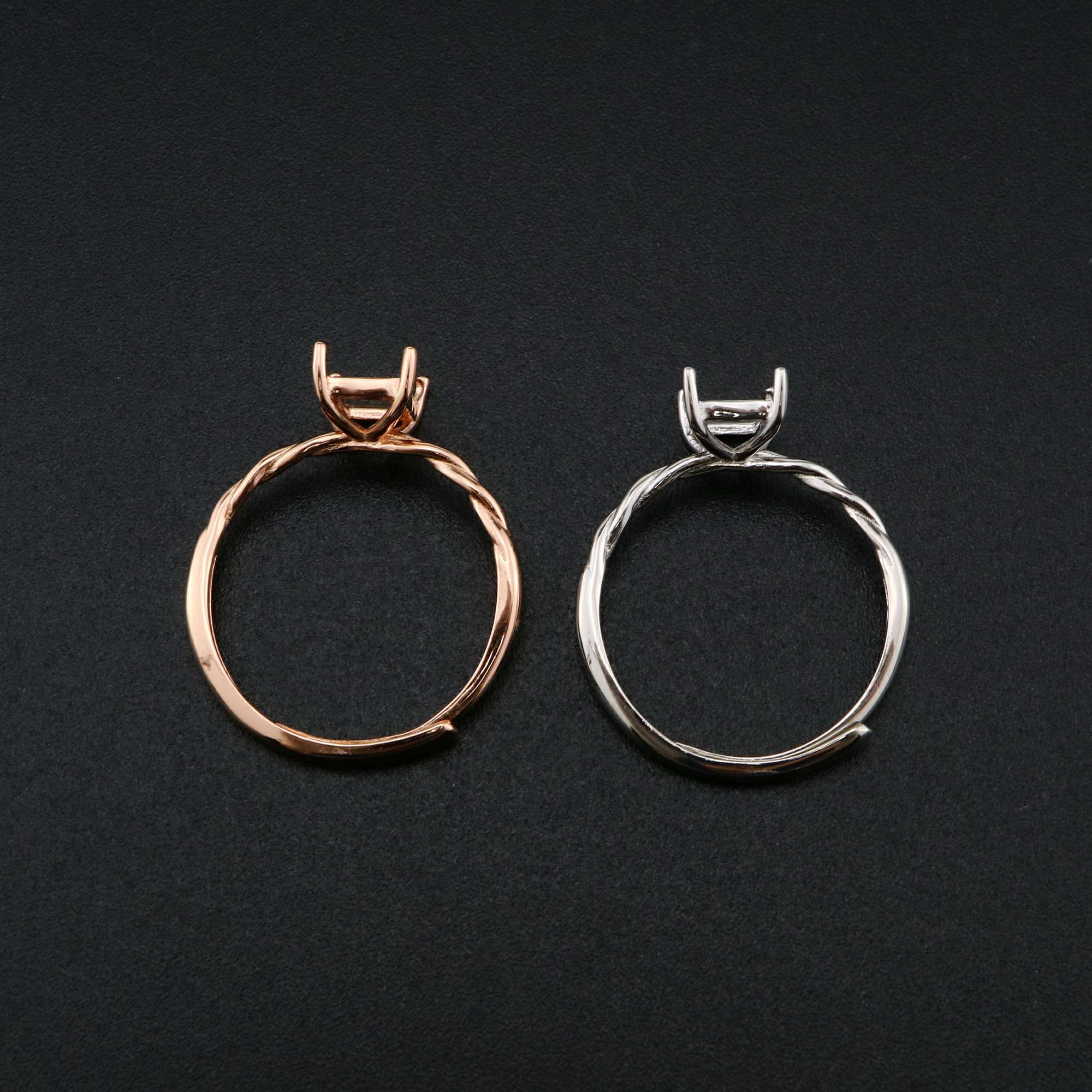 1Pcs 5x7MM Rectangle Prong Ring Settings Blank Rose Gold Plated Solid 925 Sterling Silver DIY Bezel Tray for Gemstone 1294201 - Click Image to Close
