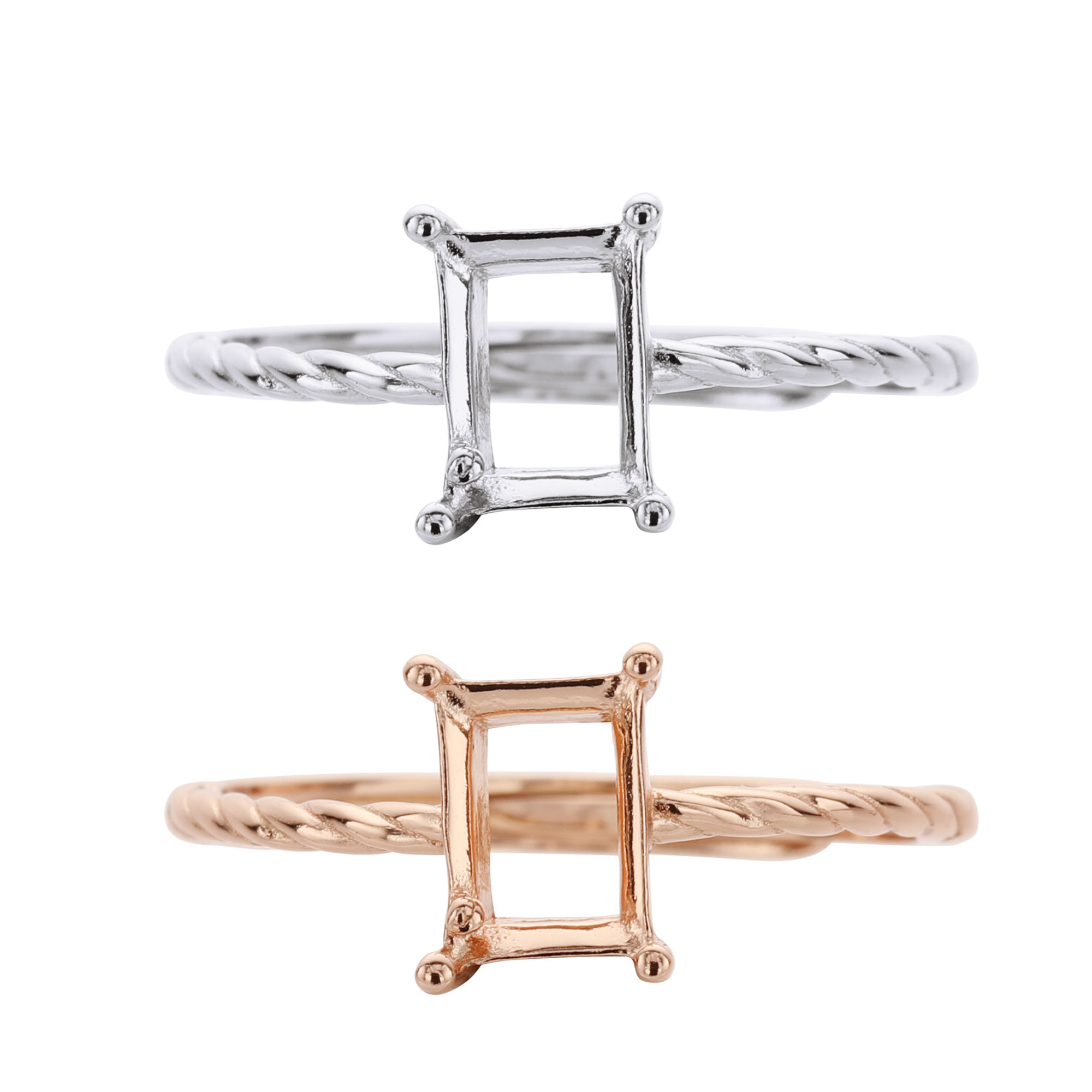 1Pcs 5x7MM Rectangle Prong Ring Settings Blank Rose Gold Plated Solid 925 Sterling Silver DIY Bezel Tray for Gemstone 1294201 - Click Image to Close