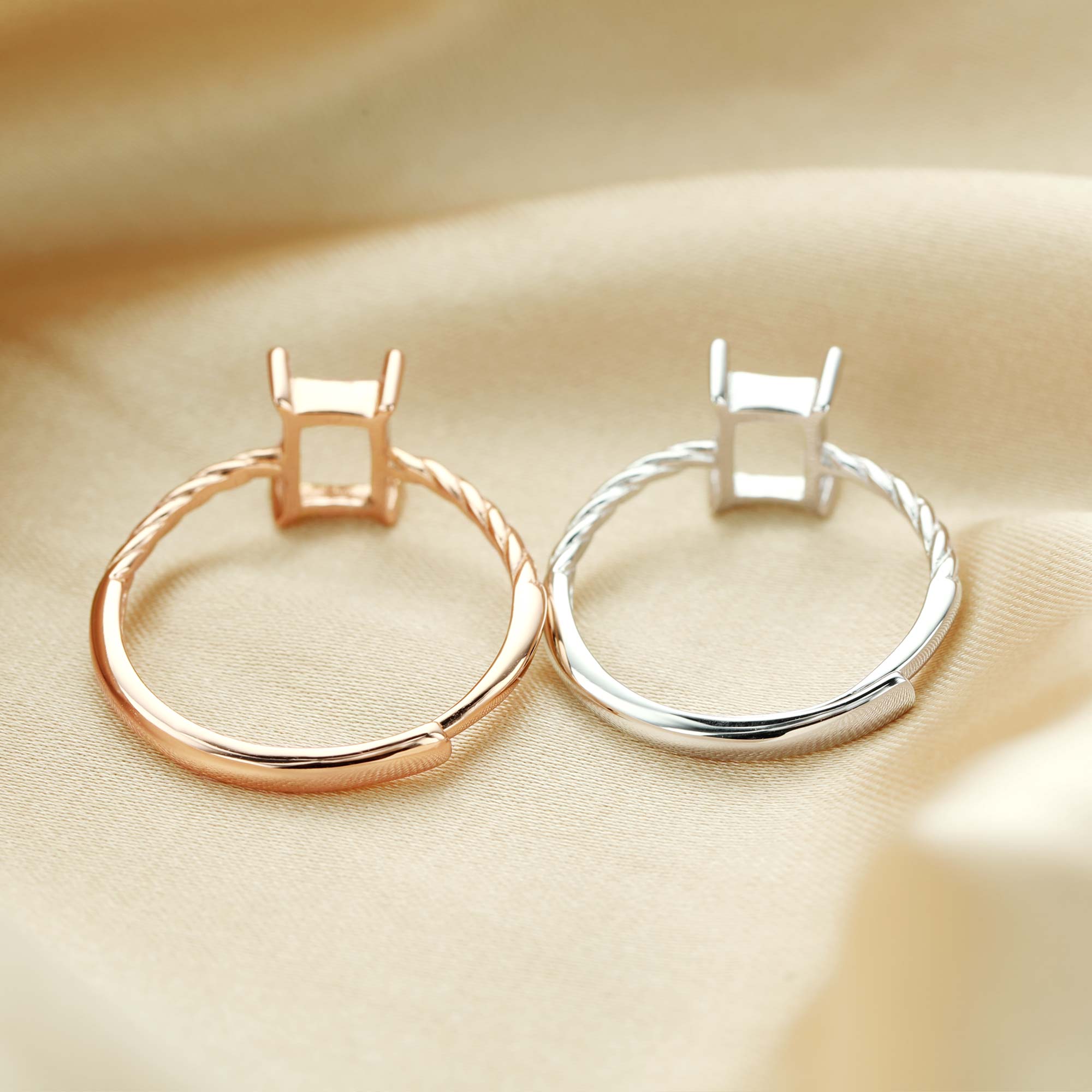 1Pcs 5x7MM Rectangle Prong Ring Settings Blank Rose Gold Plated Solid 925 Sterling Silver DIY Bezel Tray for Gemstone 1294201 - Click Image to Close