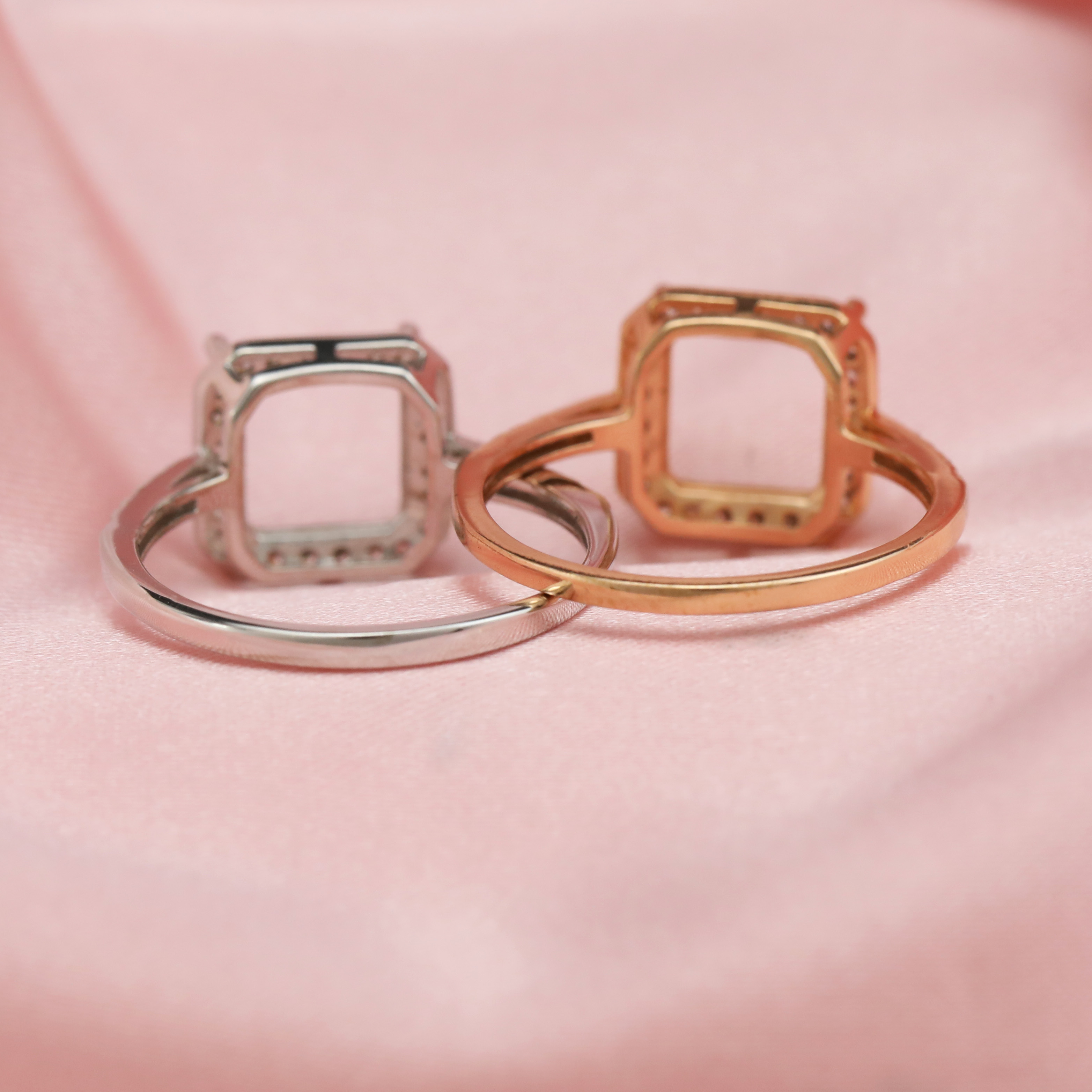 6-8MM Princess Cut Square Prong Ring Settings Halo Solid 14K/18K Gold Ring with Moissanite Accents DIY Gemstone Ring Bezel 1294214-1