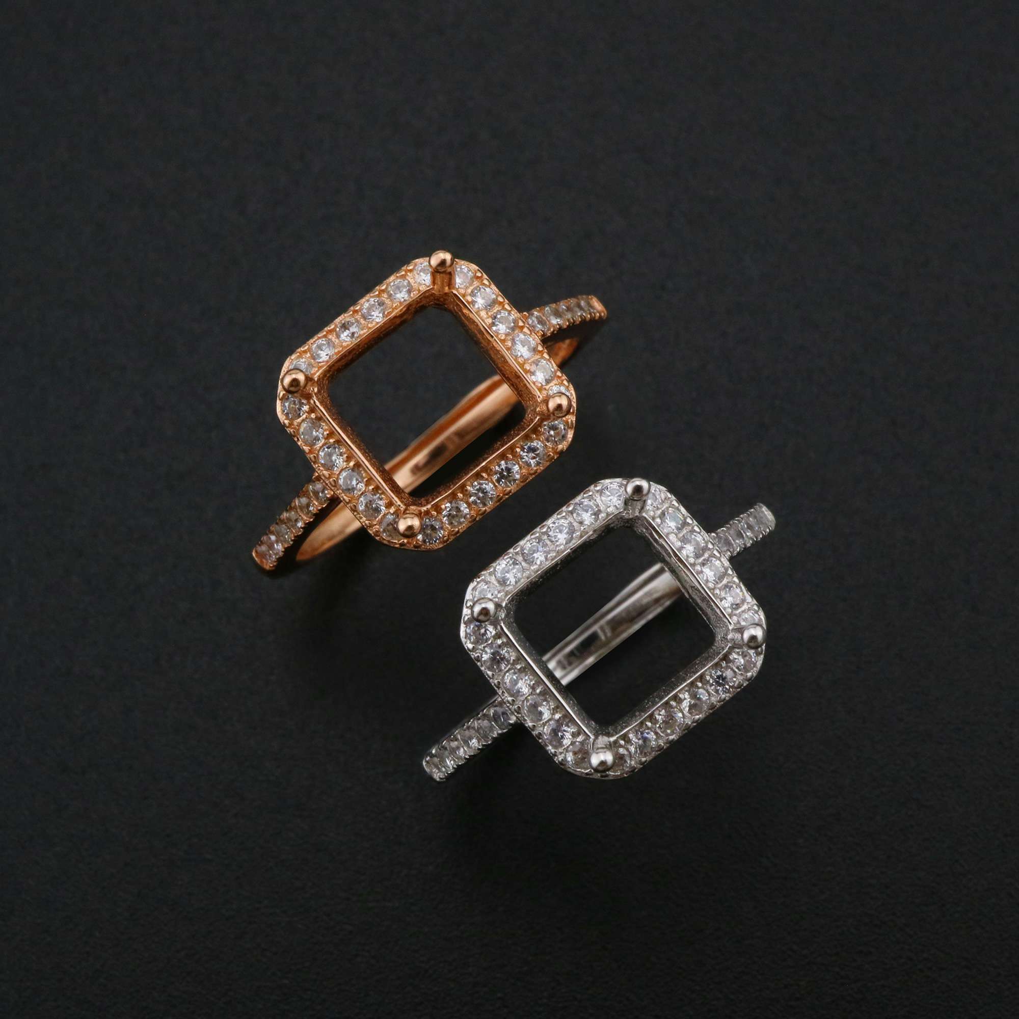8MM Square Prong Ring Settings Solid 925 Sterling Silver Rose Gold Plated DIY Adjustable Ring Bezel for Gemstone 1294214 - Click Image to Close