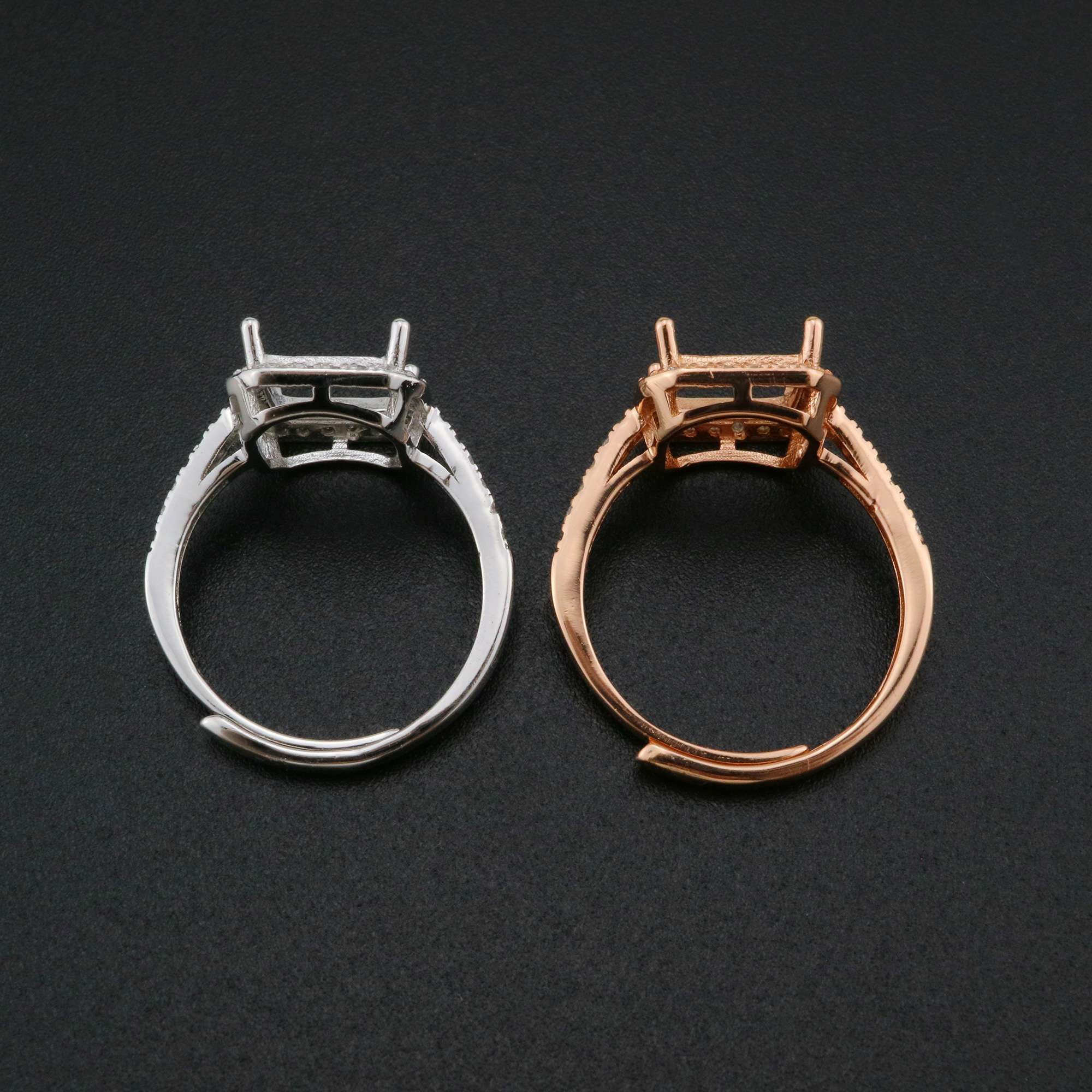 8MM Square Prong Ring Settings Solid 925 Sterling Silver Rose Gold Plated DIY Adjustable Ring Bezel for Gemstone 1294214 - Click Image to Close