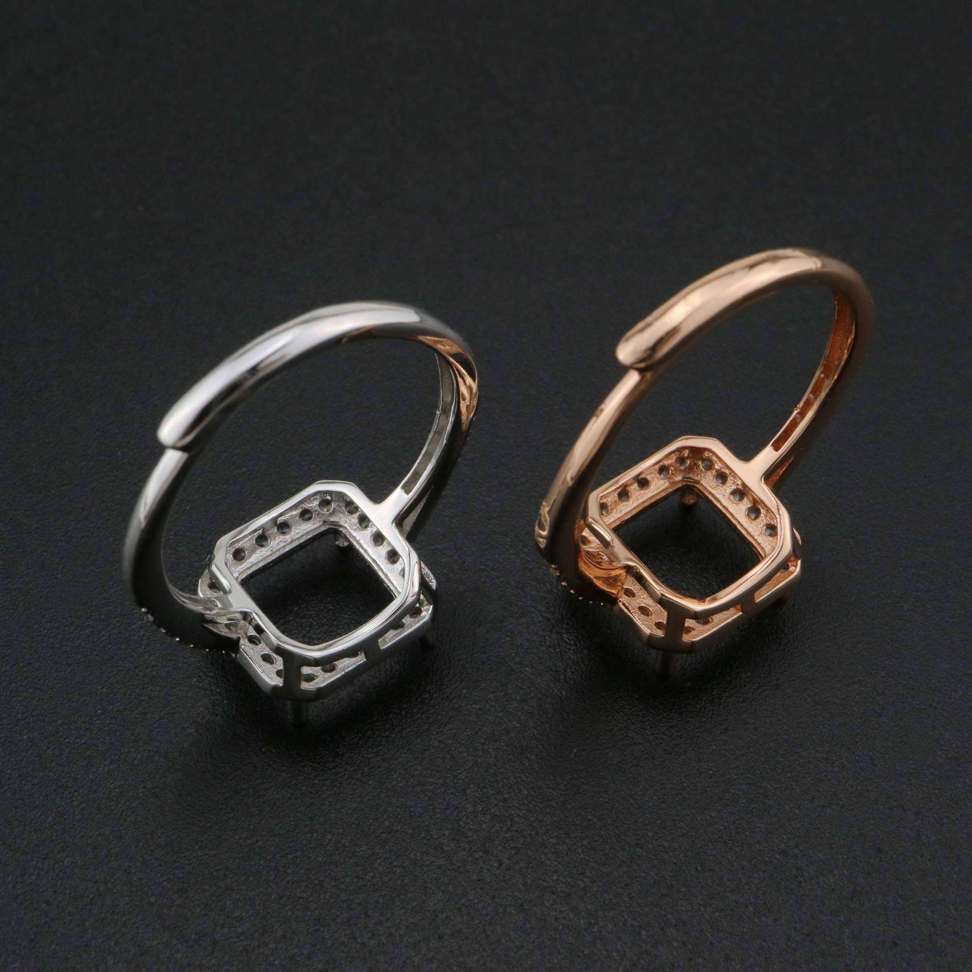 8MM Square Prong Ring Settings Solid 925 Sterling Silver Rose Gold Plated DIY Adjustable Ring Bezel for Gemstone 1294214 - Click Image to Close