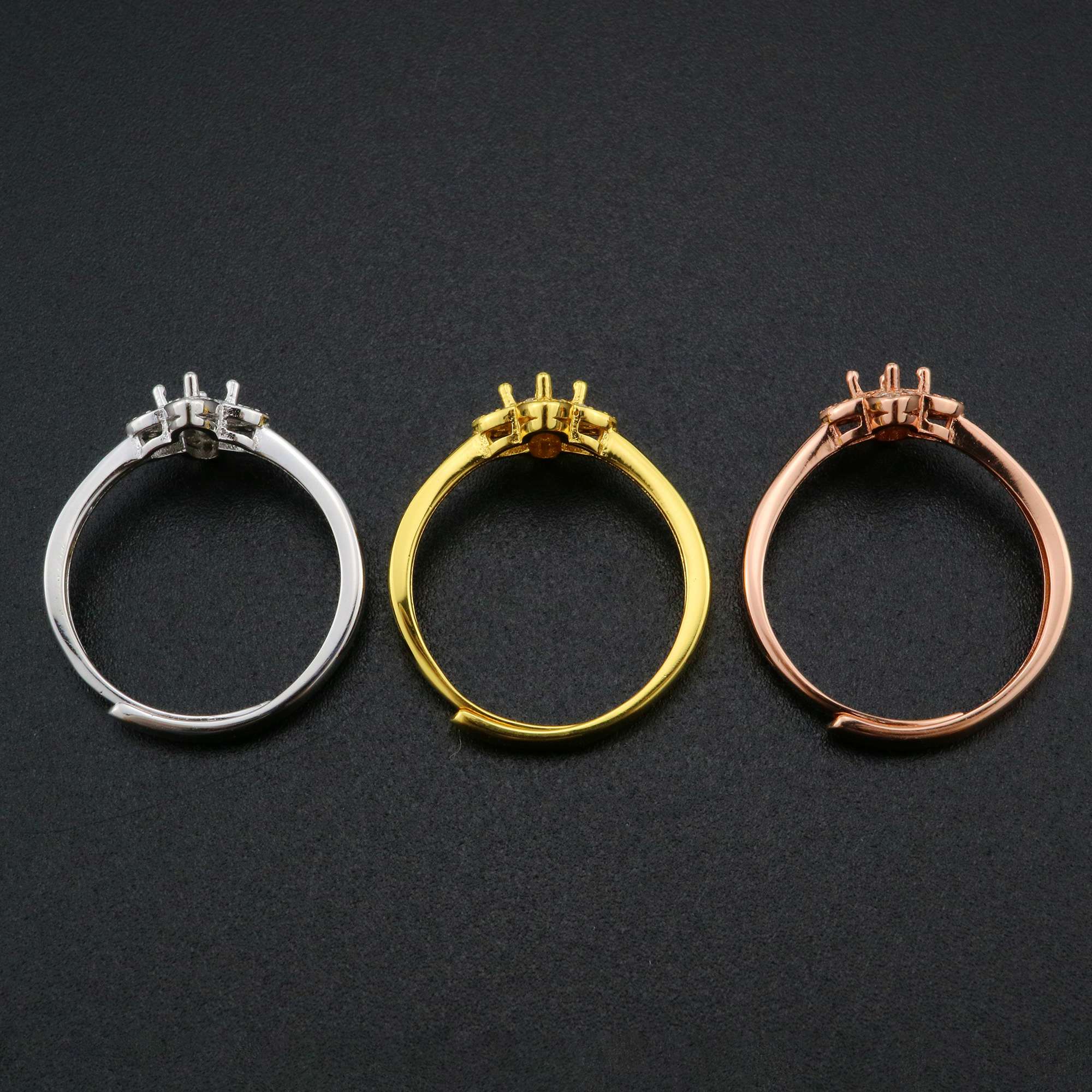 3MM Square Flower Prong Ring Settings Solid 925 Sterling Silver Rose Gold Plated DIY Adjustable Ring Bezel for Gemstone 1294218 - Click Image to Close