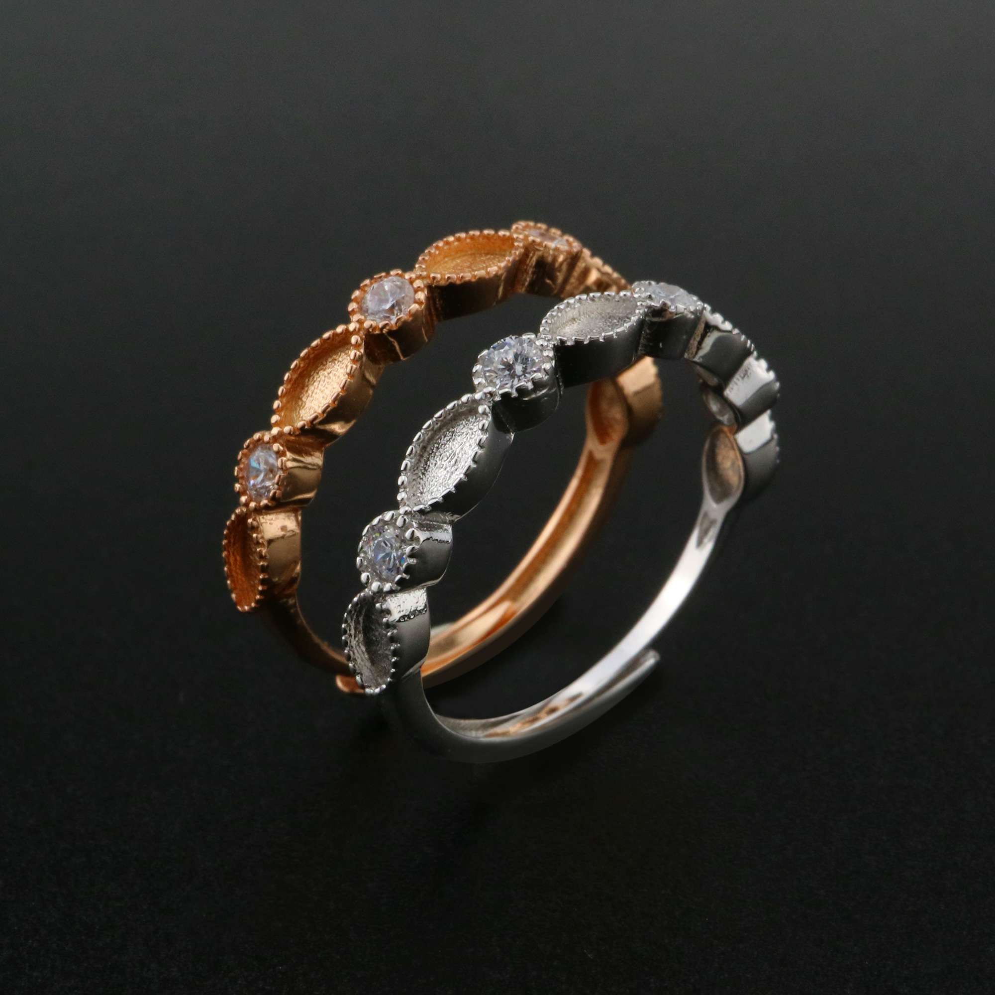 1Pcs Keepsake Breast Milk Resin Ring Settings Solid 925 Sterling Silver Rose Gold Plated 2x4MM Marquise Bezel with 2mm CZ Stone Stackable Ring Bezel 1294219 - Click Image to Close