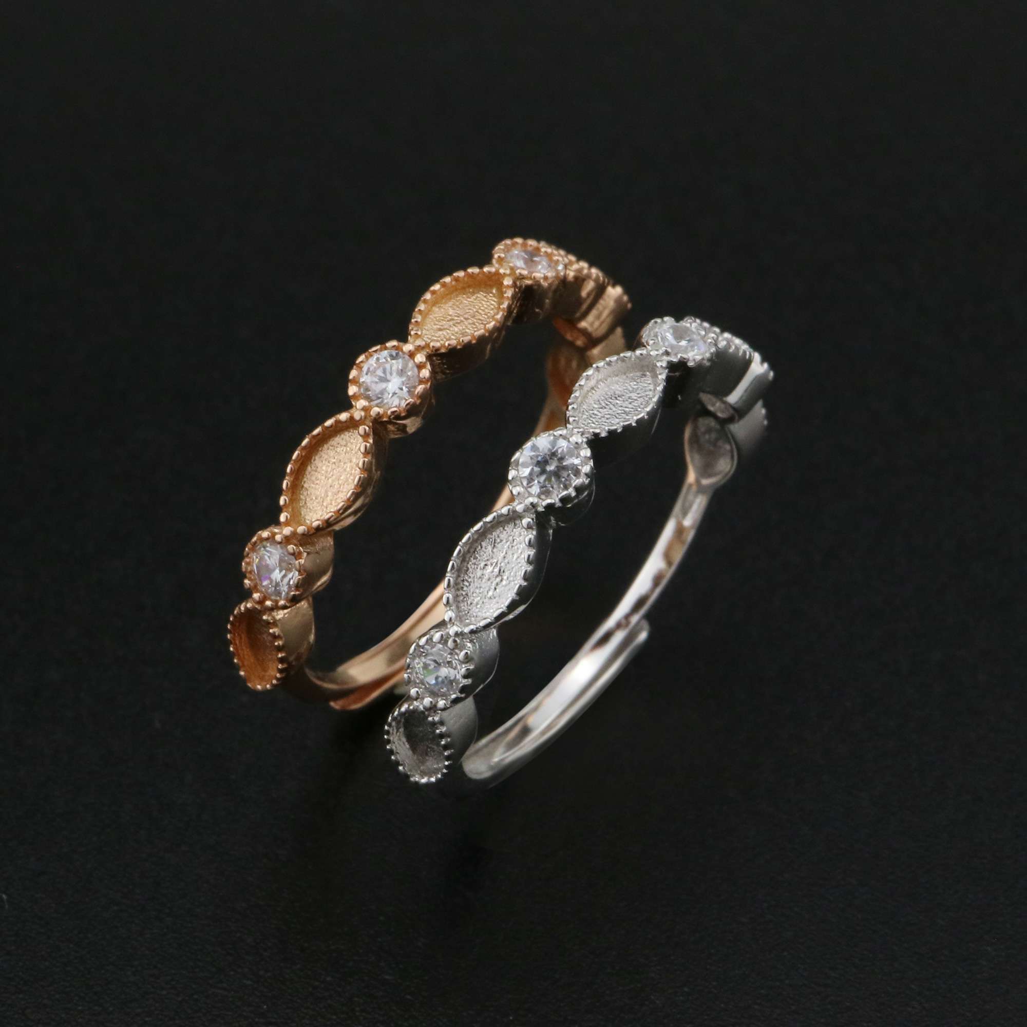 1Pcs Keepsake Breast Milk Resin Ring Settings Solid 925 Sterling Silver Rose Gold Plated 2x4MM Marquise Bezel with 2mm CZ Stone Stackable Ring Bezel 1294219 - Click Image to Close