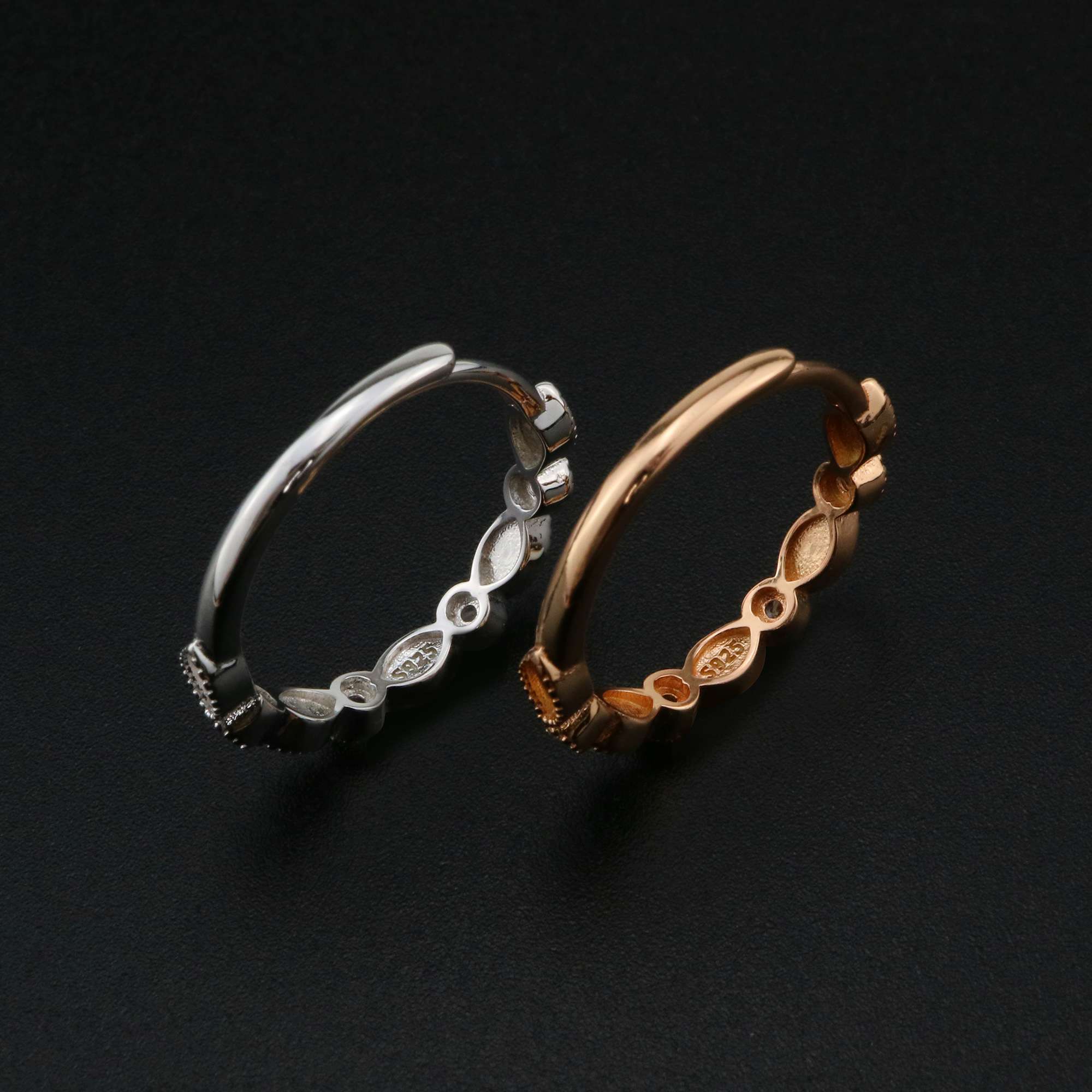 1Pcs Keepsake Breast Milk Resin Ring Settings Solid 925 Sterling Silver Rose Gold Plated 2x4MM Marquise Bezel with 2mm CZ Stone Stackable Ring Bezel 1294219 - Click Image to Close