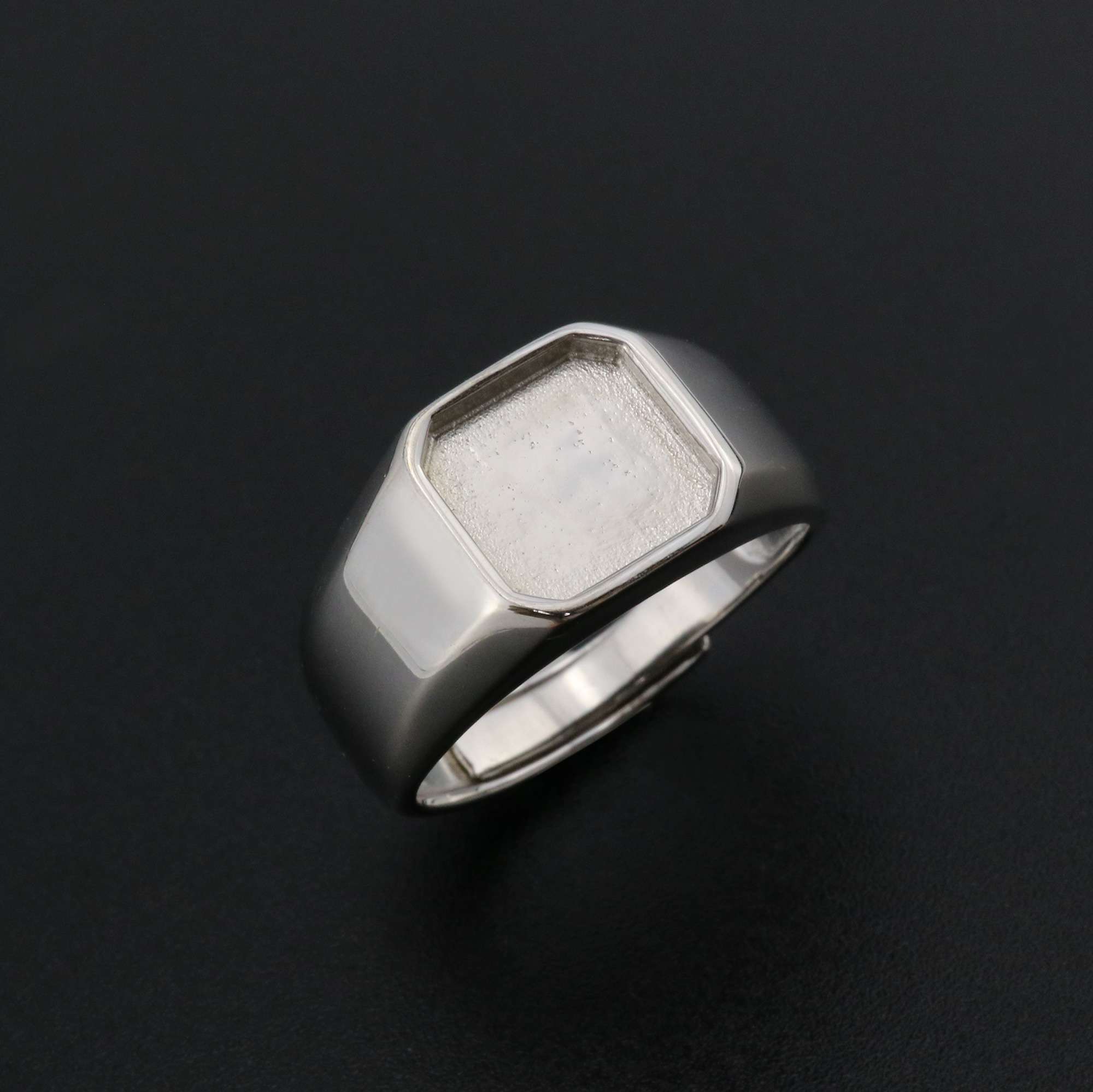 9MM Square Bezel Ring Settings Solid Back Breast Milk Resin 925 Sterling Silver DIY Men's Adjustable Ring 1294222 - Click Image to Close