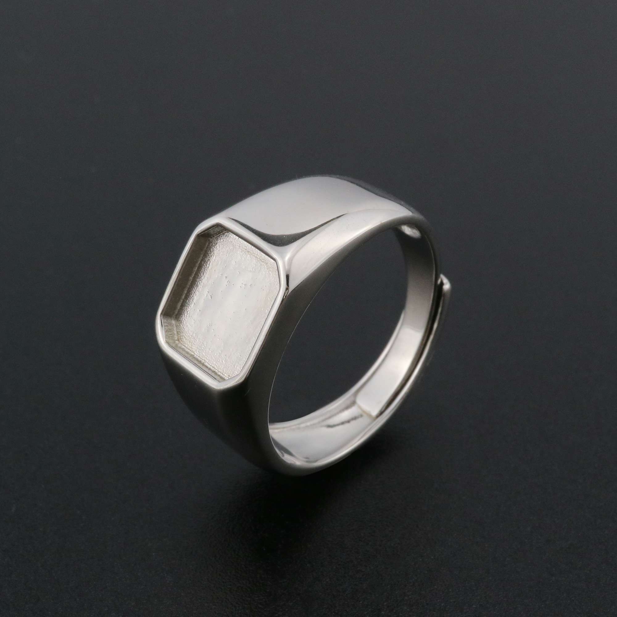 9MM Square Bezel Ring Settings Solid Back Breast Milk Resin 925 Sterling Silver DIY Men's Adjustable Ring 1294222 - Click Image to Close