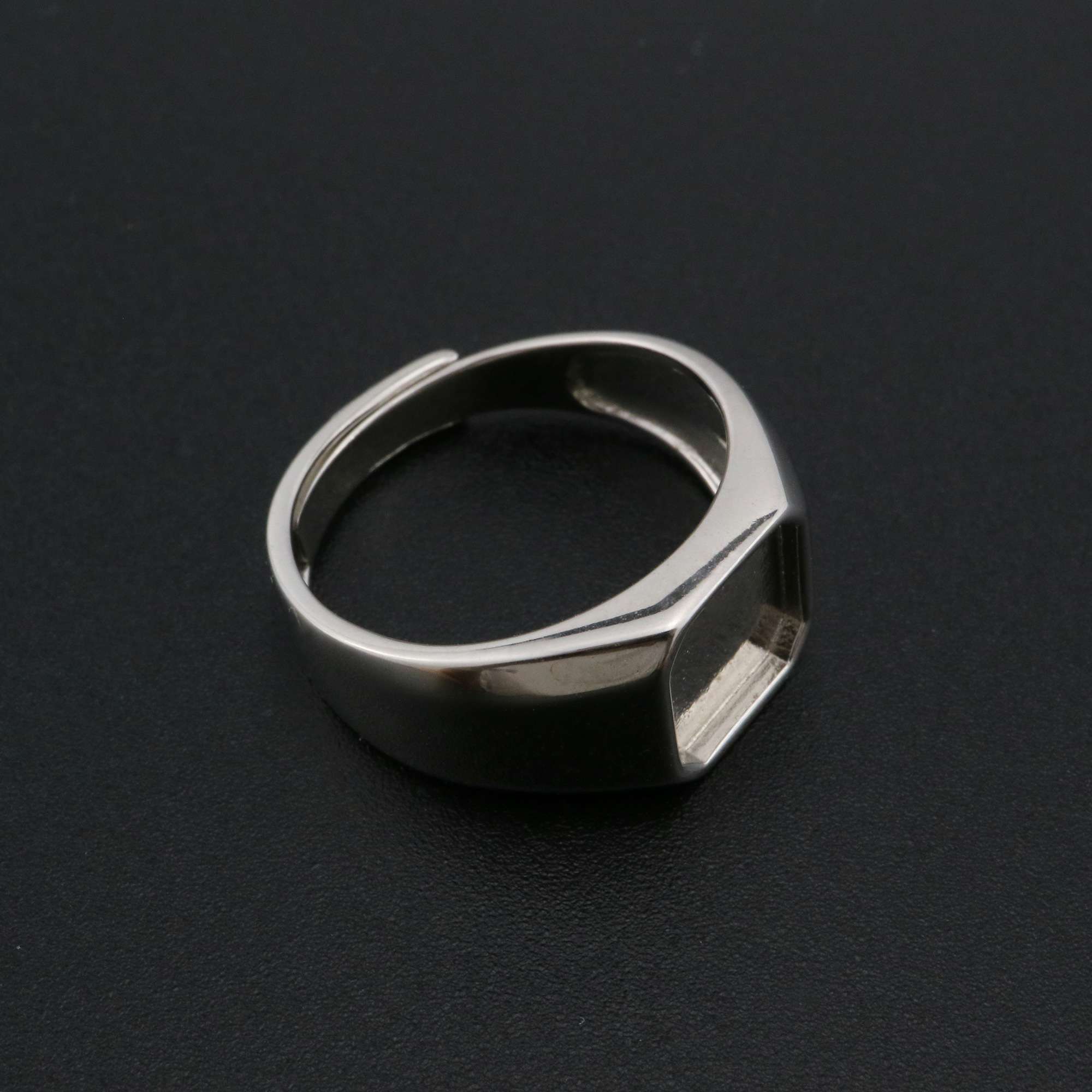 9MM Square Bezel Ring Settings Solid Back Breast Milk Resin 925 Sterling Silver DIY Men's Adjustable Ring 1294222 - Click Image to Close
