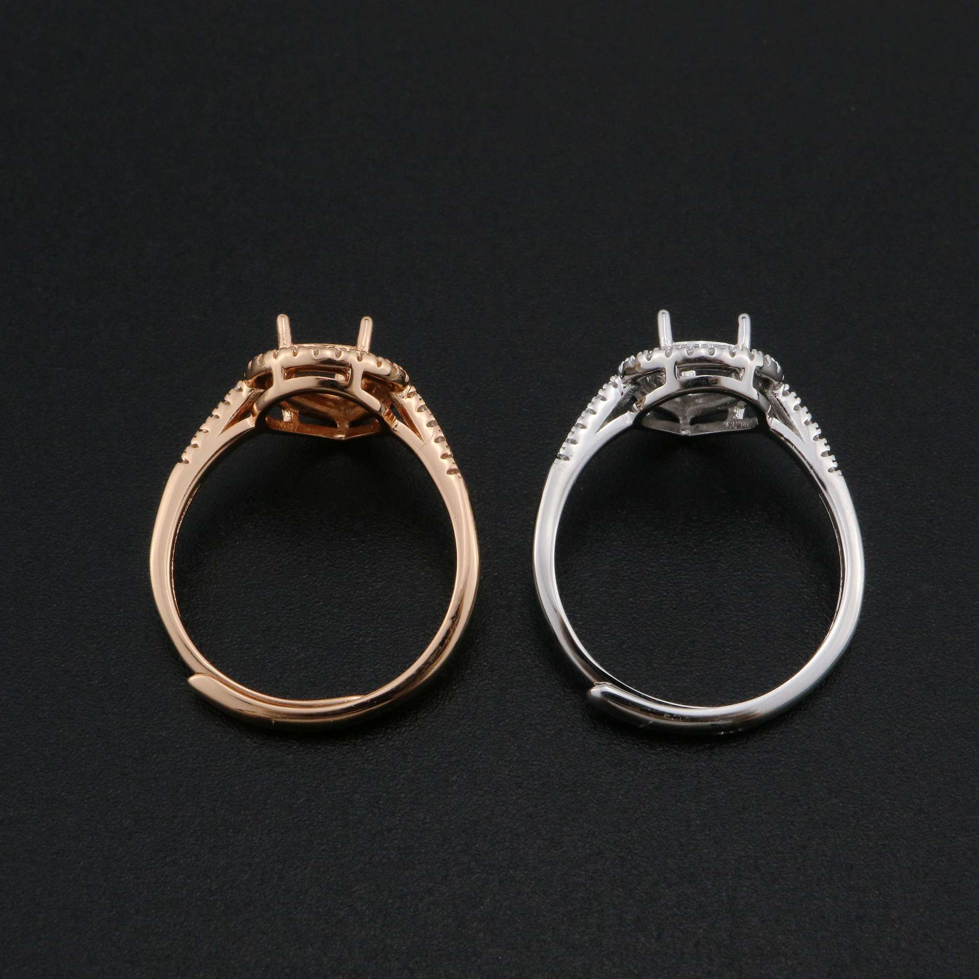 Halo Pear Prong Ring Settings Rose Gold Plated Solid 925 Sterling Silver Adjustable Ring Bezel for DIY Gemstone 1294224 - Click Image to Close