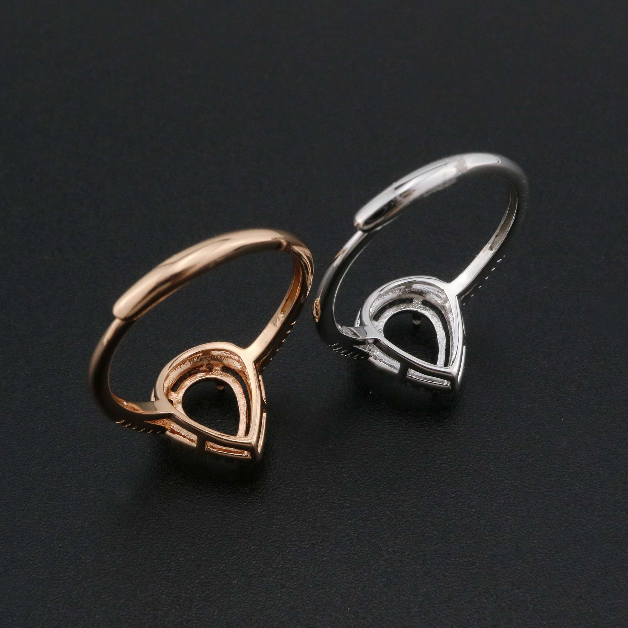 Halo Pear Prong Ring Settings Rose Gold Plated Solid 925 Sterling Silver Adjustable Ring Bezel for DIY Gemstone 1294224 - Click Image to Close