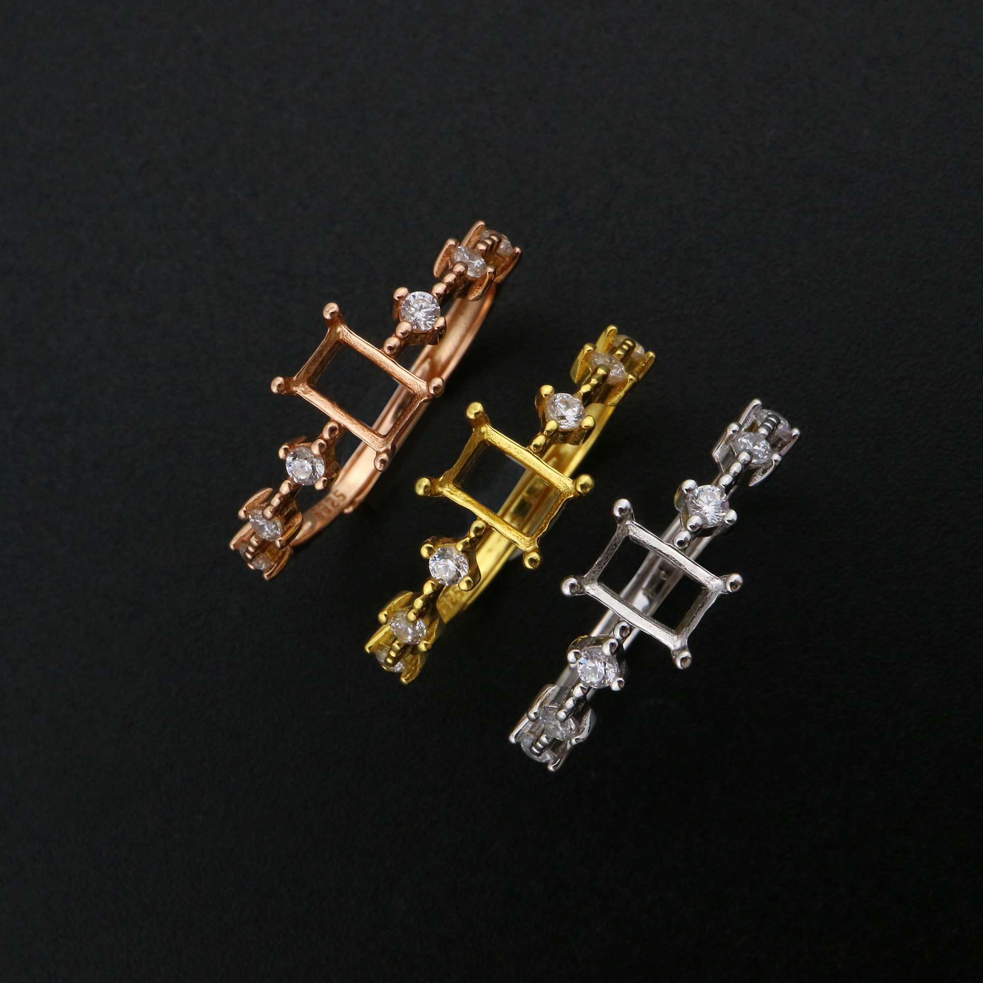 4x6MM Rectangle Ring Settings Solid 925 Sterling Silver Rose Gold Plated DIY Adjustable Ring Bezel for Gemstone 1294226 - Click Image to Close