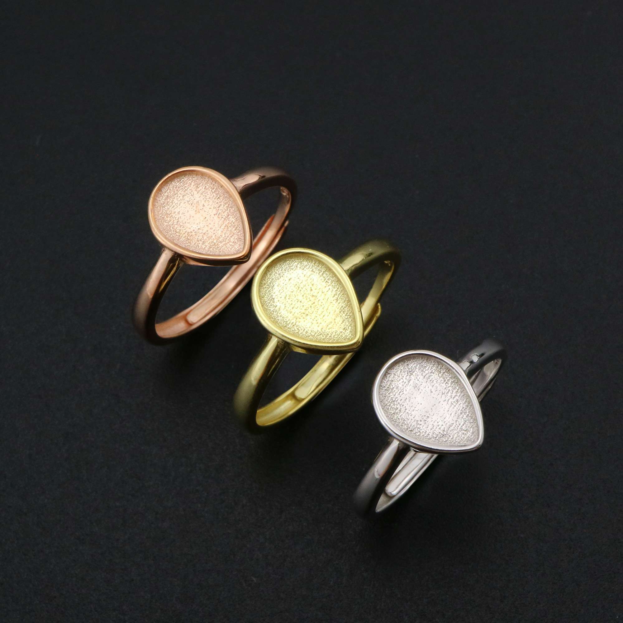 Pear Bezel Ring Settings Solid Back Breast Milk Resin Rose Gold Plated 925 Sterling Silver DIY Adjustable Ring 6.5x9.5MM 1294227 - Click Image to Close