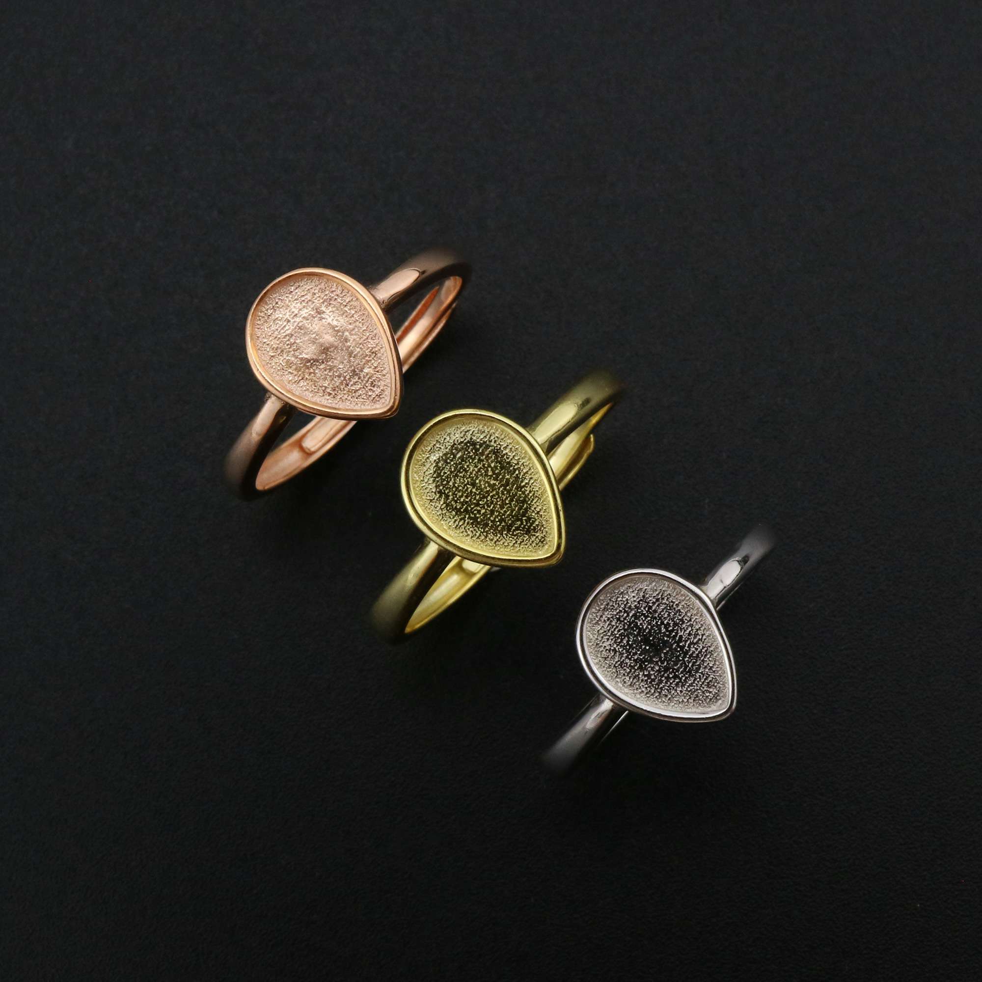 Pear Bezel Ring Settings Solid Back Breast Milk Resin Rose Gold Plated 925 Sterling Silver DIY Adjustable Ring 6.5x9.5MM 1294227 - Click Image to Close
