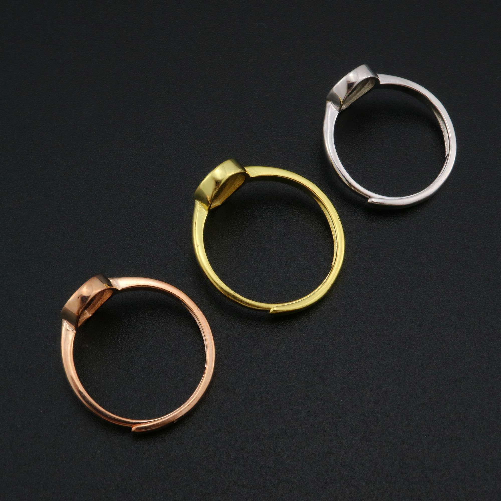 Pear Bezel Ring Settings Solid Back Breast Milk Resin Rose Gold Plated 925 Sterling Silver DIY Adjustable Ring 6.5x9.5MM 1294227 - Click Image to Close