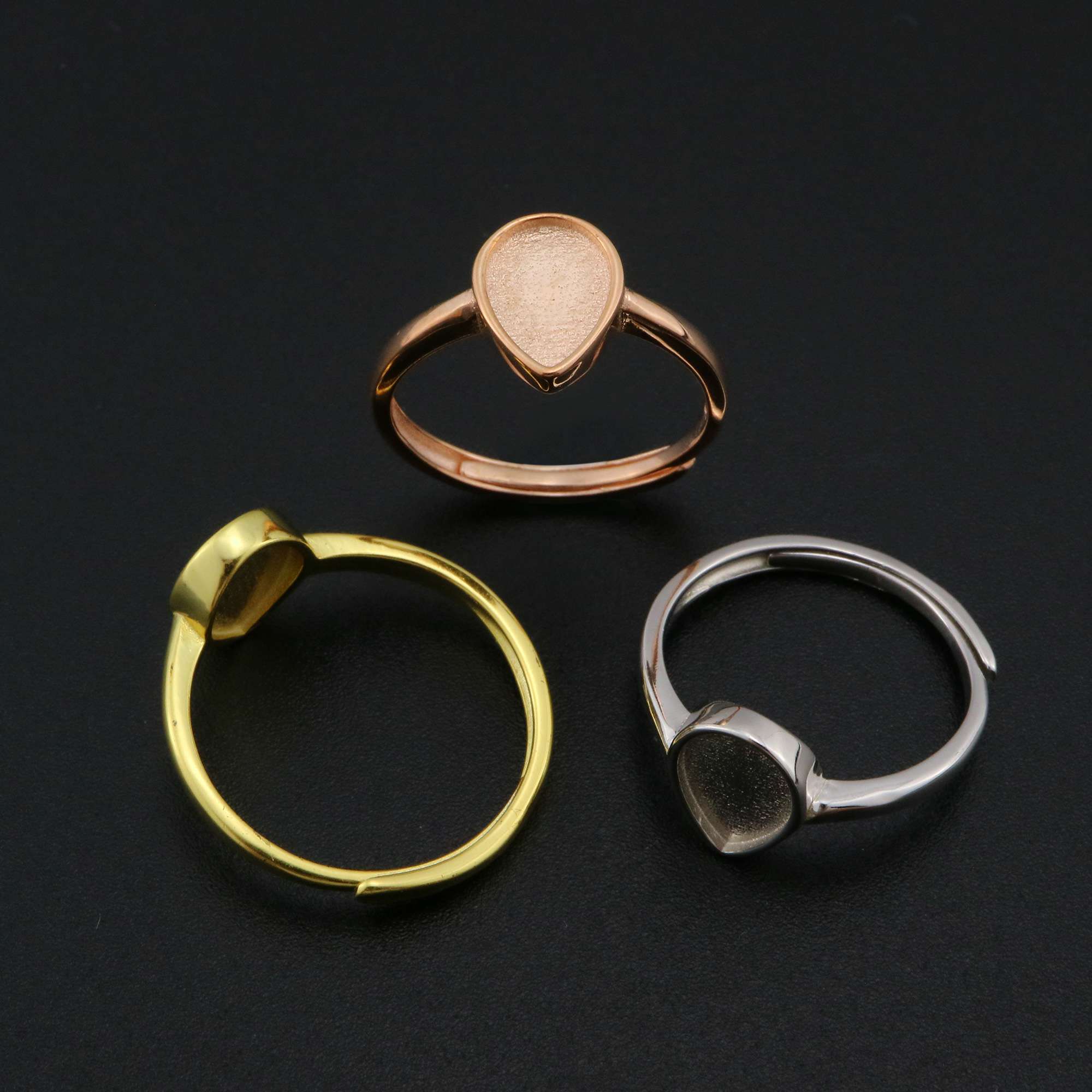 Pear Bezel Ring Settings Solid Back Breast Milk Resin Rose Gold Plated 925 Sterling Silver DIY Adjustable Ring 6.5x9.5MM 1294227 - Click Image to Close