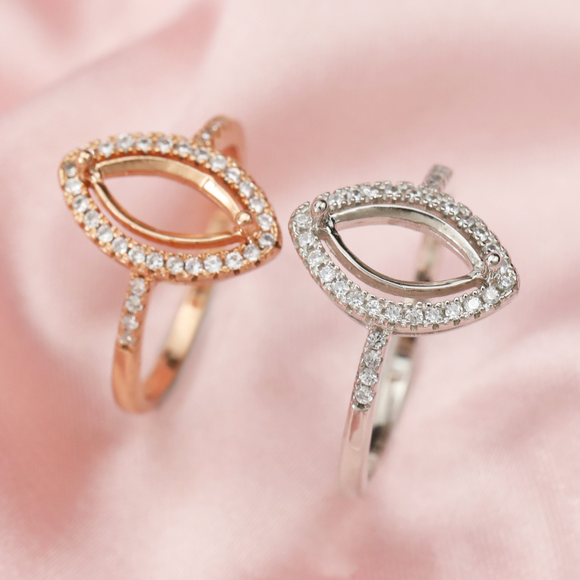 Keepsake Breast Milk Marquise Halo Prong Ring Settings Resin Solid 14K Gold Moissanite Accents DIY Ring Blank Band 1294235-1