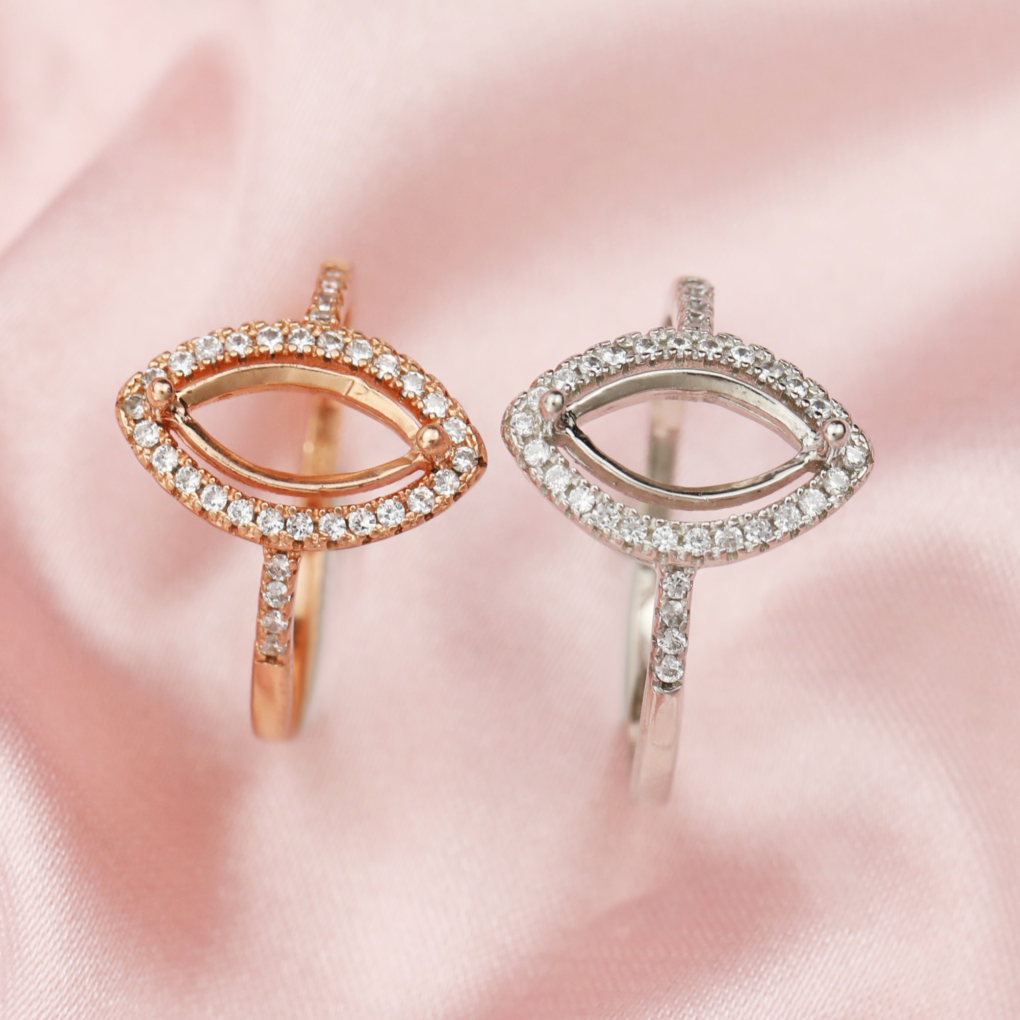 Keepsake Breast Milk Marquise Halo Prong Ring Settings Resin Solid 14K Gold Moissanite Accents DIY Ring Blank Band 1294235-1