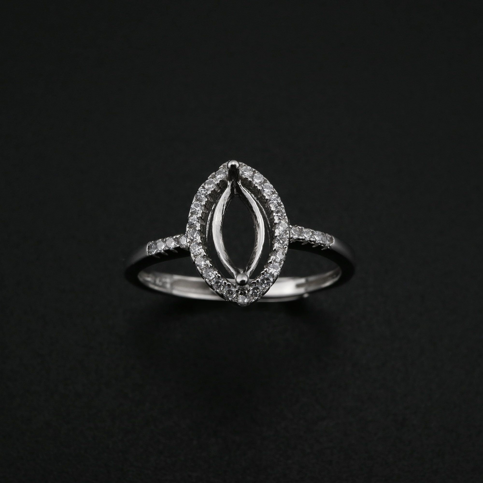 5x10MM Halo Marquise Prong Ring Settings Solid 925 Silver Rose Gold Plated DIY Adjustable Ring Bezel for Gemstone Supplies 1294235 - Click Image to Close