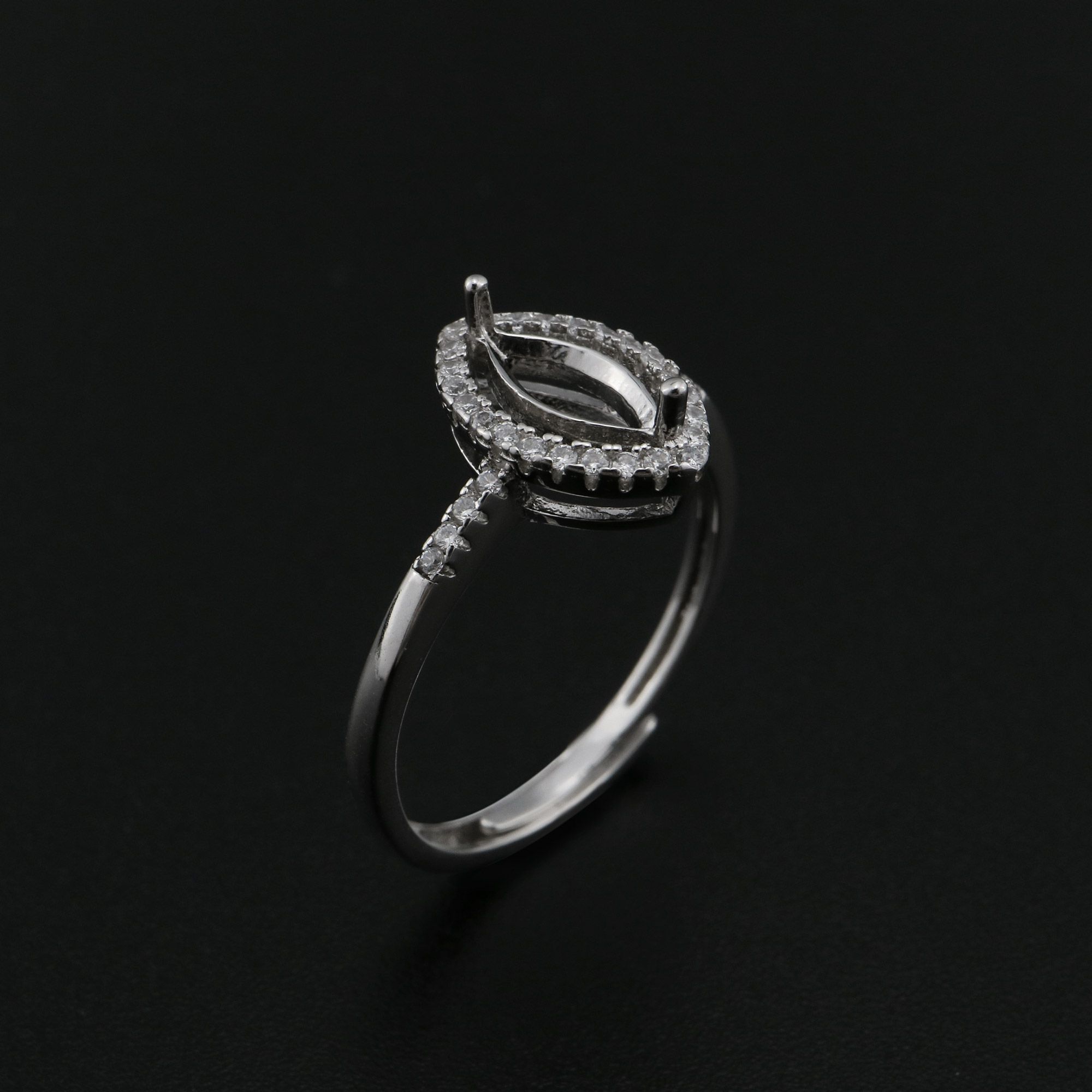 5x10MM Halo Marquise Prong Ring Settings Solid 925 Silver Rose Gold Plated DIY Adjustable Ring Bezel for Gemstone Supplies 1294235 - Click Image to Close