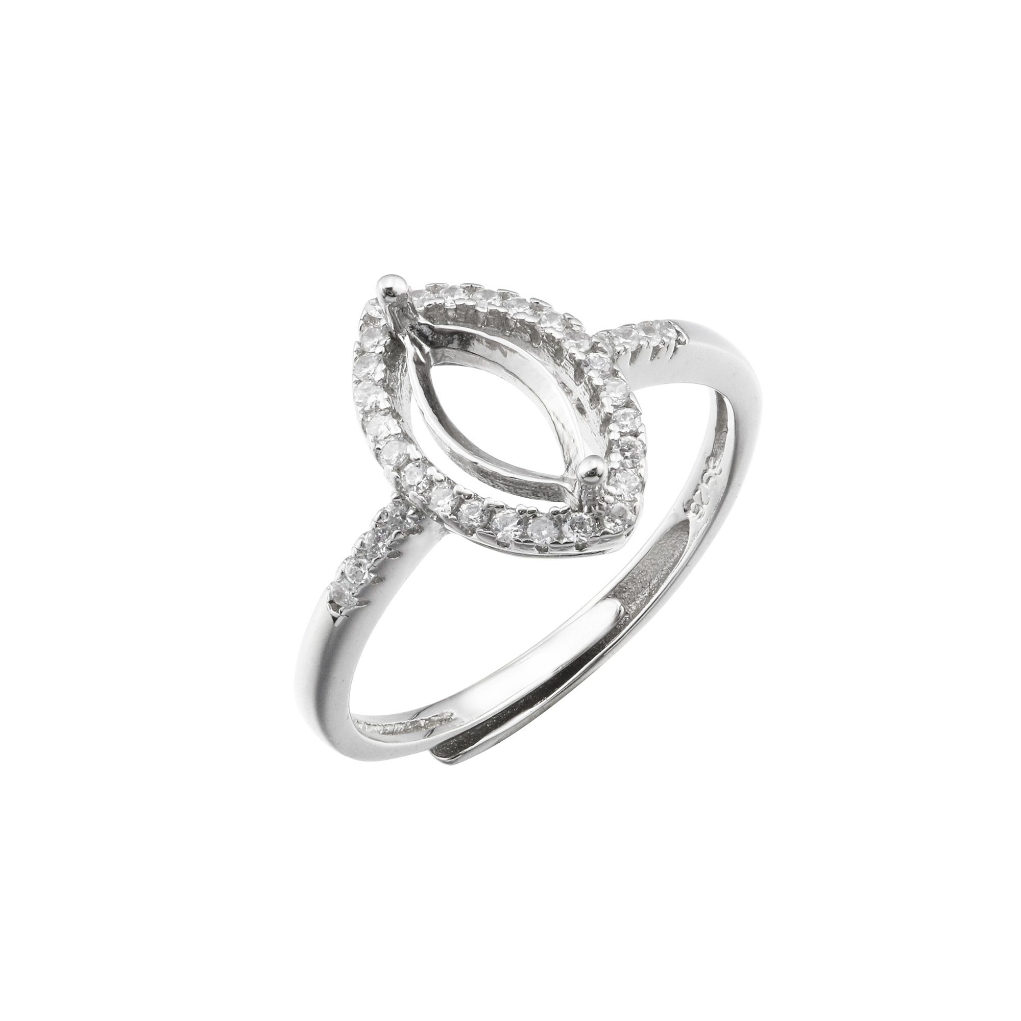 5x10MM Halo Marquise Prong Ring Settings Solid 925 Silver Rose Gold Plated DIY Adjustable Ring Bezel for Gemstone Supplies 1294235 - Click Image to Close