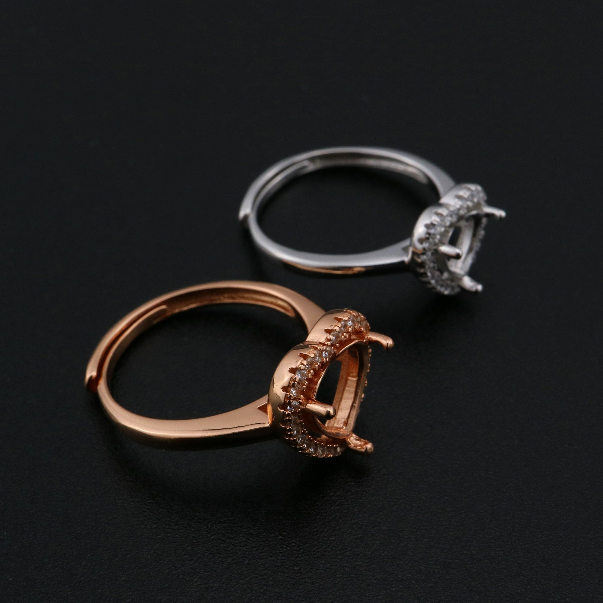 6-8MM Halo Heart Prong Ring Settings Solid 925 Silver Rose Gold Plated DIY Adjustable Ring Bezel for Gemstone Supplies 1294237 - Click Image to Close