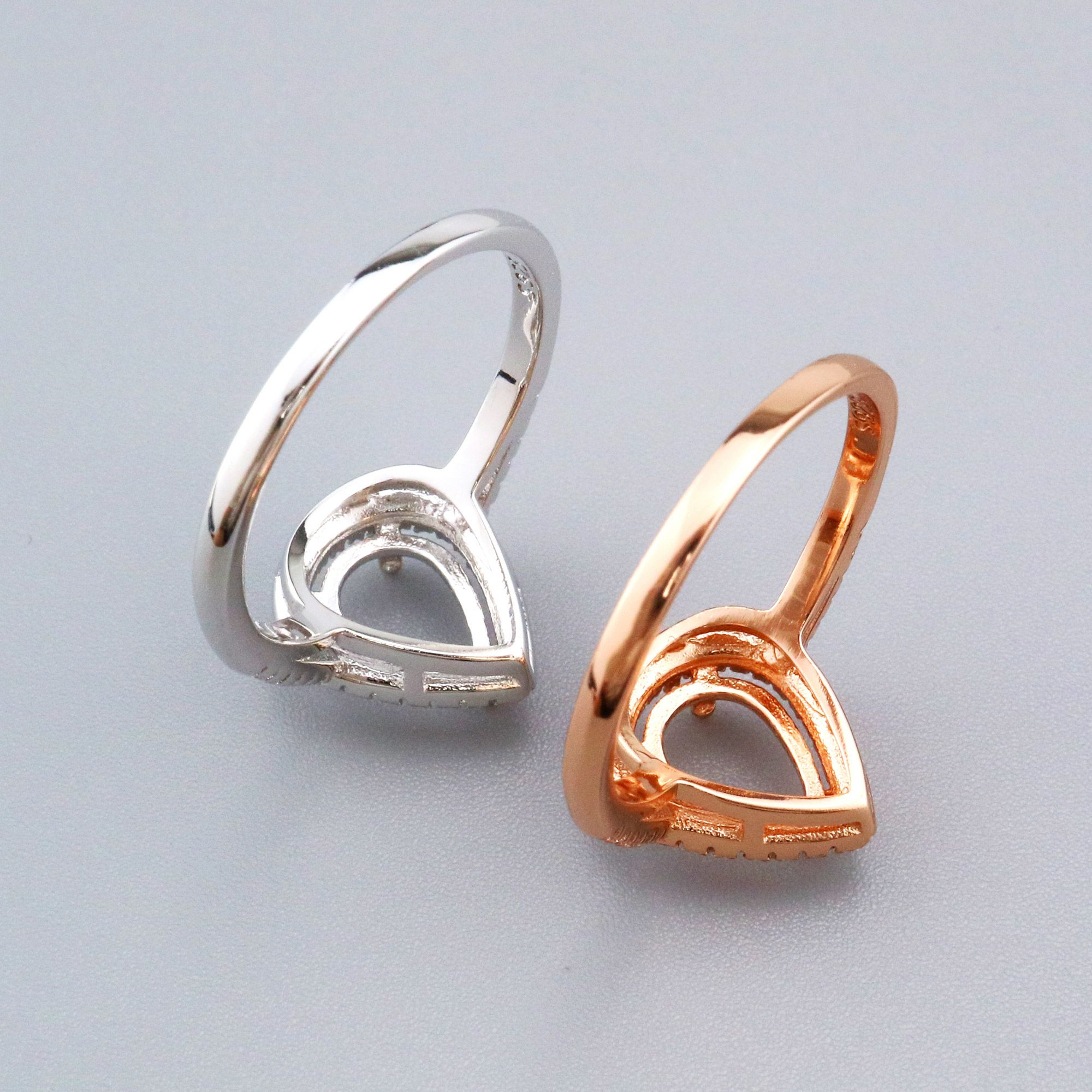 6x8MM Pear Prong Ring Settings Halo Rose Gold Plated Solid 925 Sterling Silver Set Size Ring Bezel for Gemstone 1294240 - Click Image to Close