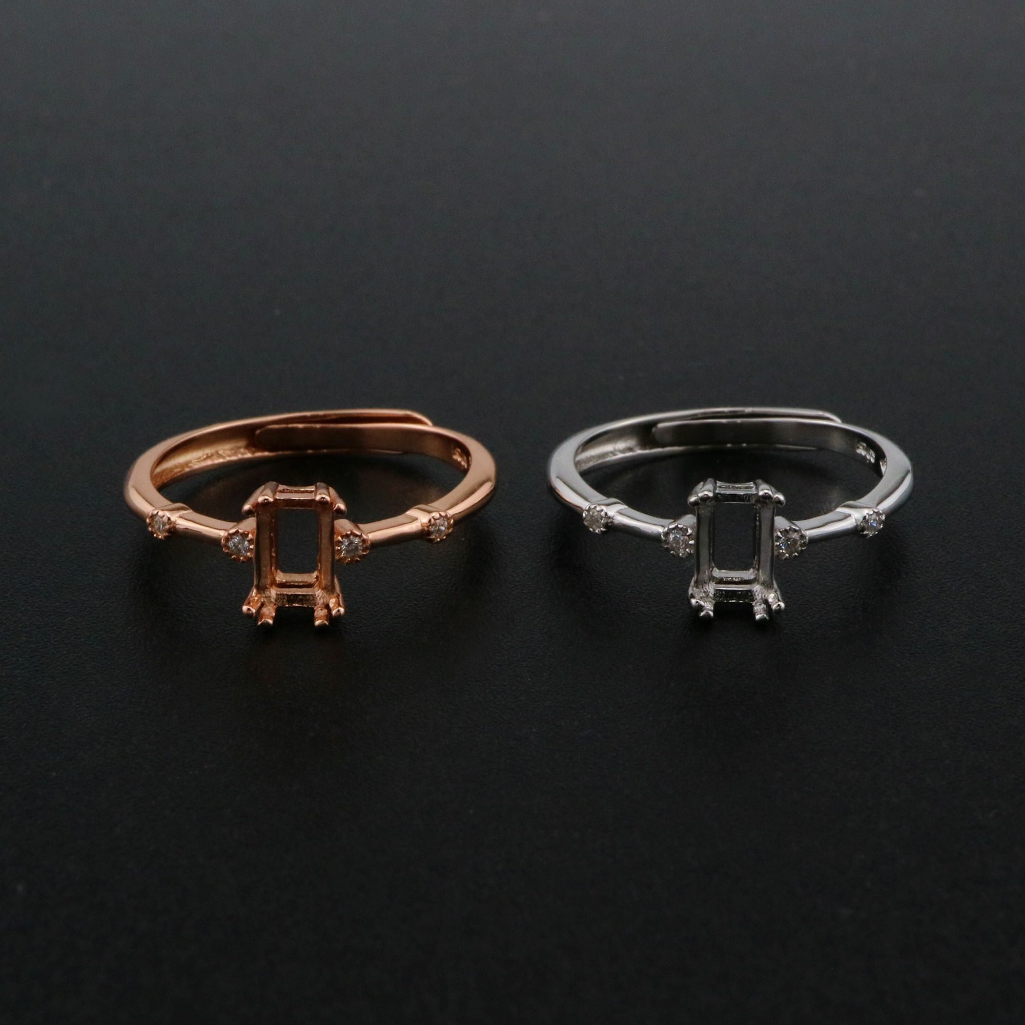4x6MM Rectangle Prong Ring Settings Vintage Style Rose Gold Plated Solid 925 Sterling Silver Adjustable Ring Bezel for Gemstone 1294243 - Click Image to Close