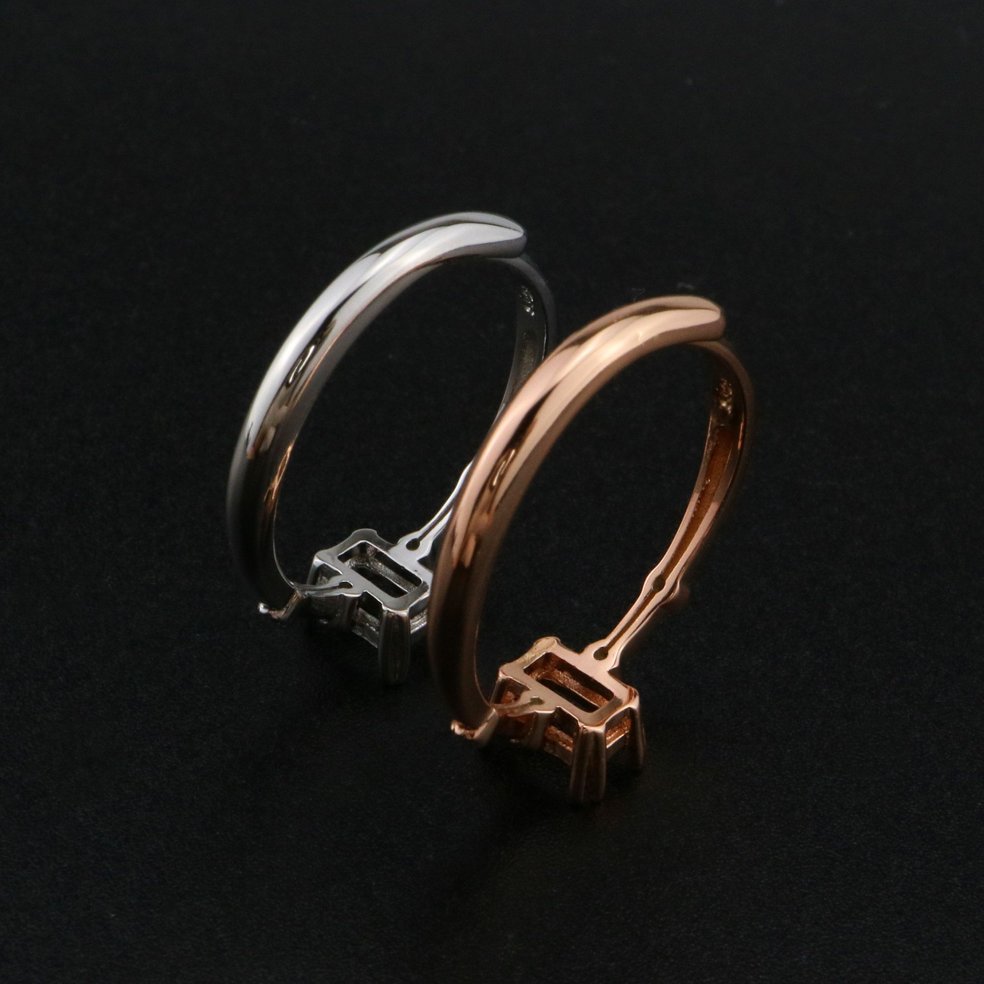 4x6MM Rectangle Prong Ring Settings Vintage Style Rose Gold Plated Solid 925 Sterling Silver Adjustable Ring Bezel for Gemstone 1294243 - Click Image to Close