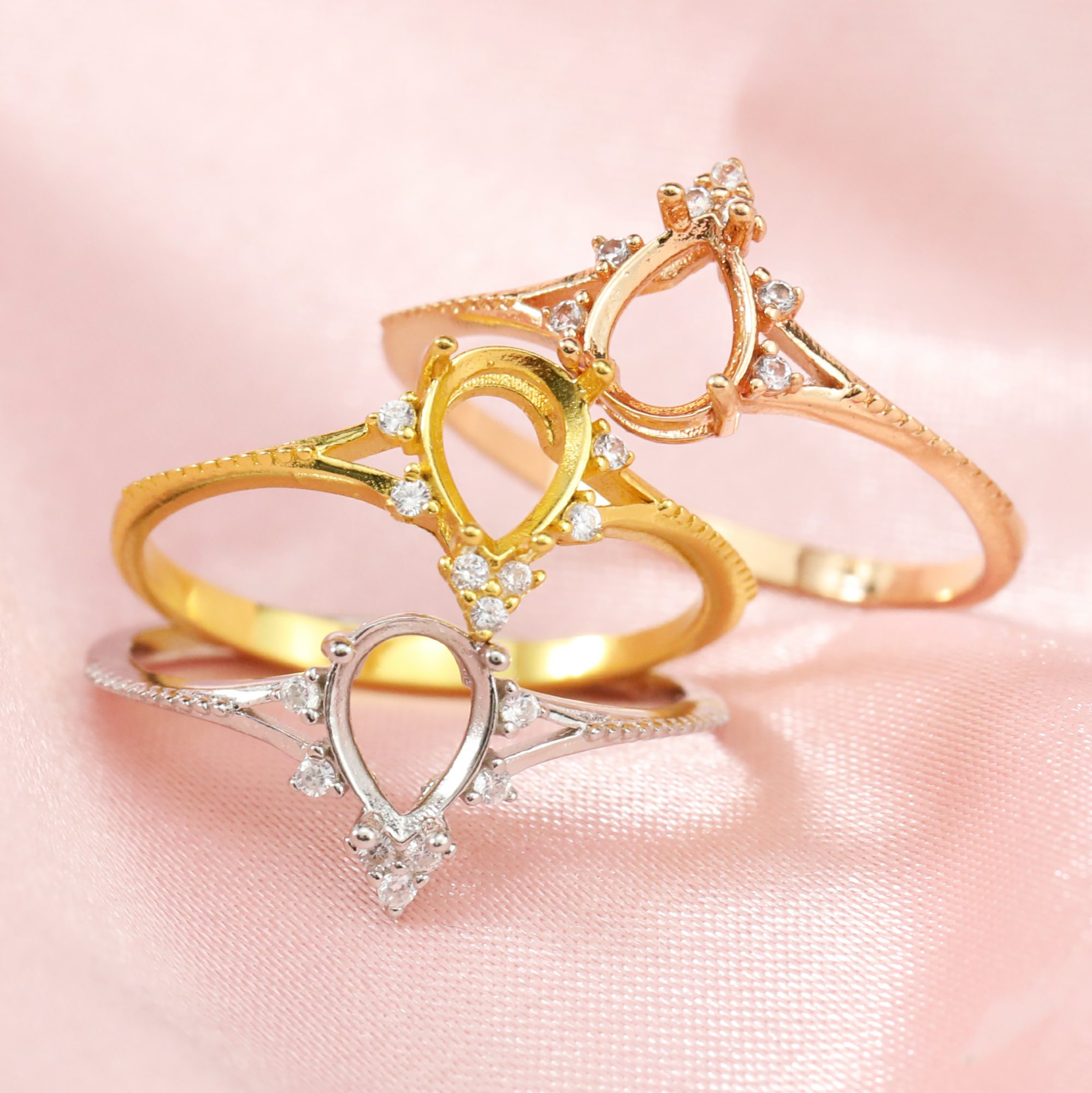 5x7MM Pear Prong Ring Setttings Memory Jewelry Solid 14K 18K Gold DIY Ring Blank Wedding Band with Moissanite 129245-1