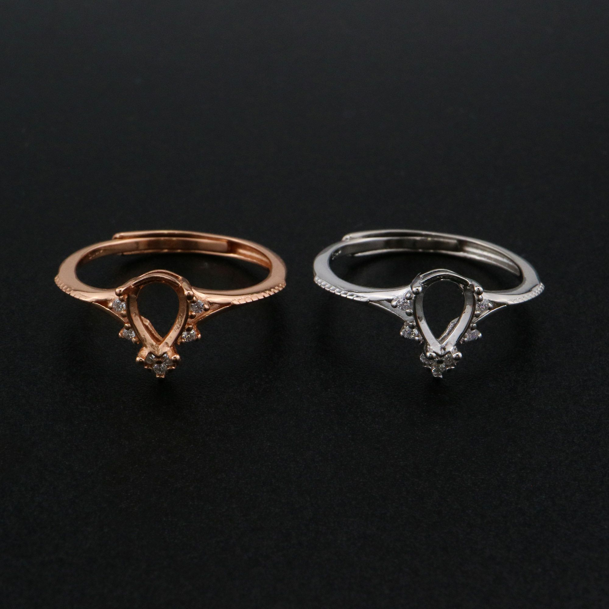 5x7MM Pear Prong Ring Settings Simple Rose Gold Plated Solid 925 Sterling Silver Adjustable Ring Bezel for Gemstone 1294245 - Click Image to Close