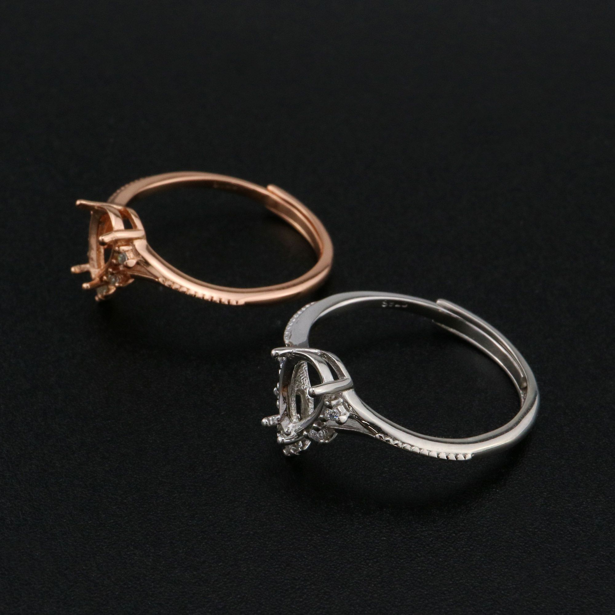 5x7MM Pear Prong Ring Settings Simple Rose Gold Plated Solid 925 Sterling Silver Adjustable Ring Bezel for Gemstone 1294245 - Click Image to Close