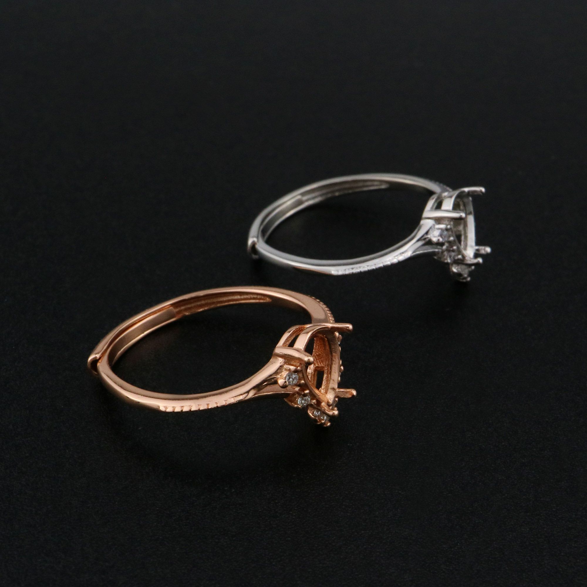 5x7MM Pear Prong Ring Settings Simple Rose Gold Plated Solid 925 Sterling Silver Adjustable Ring Bezel for Gemstone 1294245 - Click Image to Close
