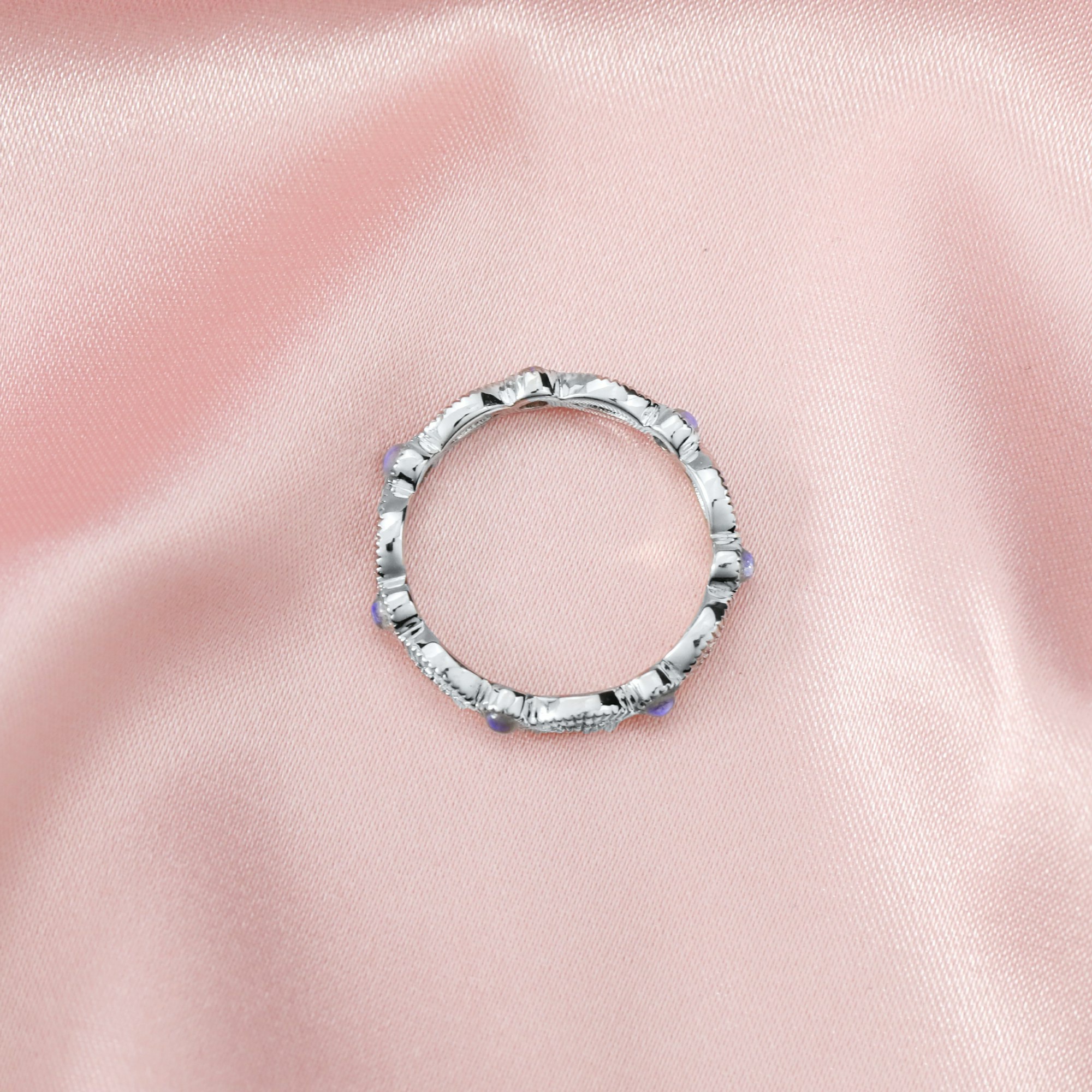 Dainty Natural Moonstone June Birthstone Stackable Ring Wedding Engagement Band Antiqued Marquise Eternity Ring Rose Gold Plated Solid 925 Sterling Silver with Moissanite Diamond 1294252 - Click Image to Close