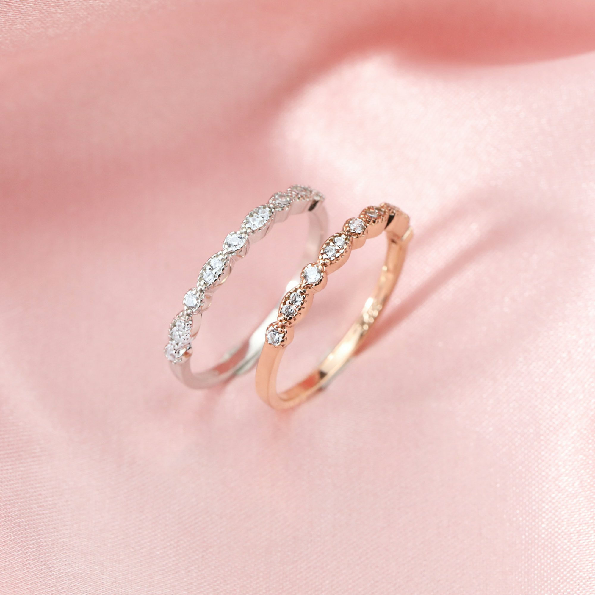 Dainty Moissanite Diamond April Birthstone Stackable Ring Wedding Engagement Half Band Antiqued Marquise Eternity Ring Rose Gold Plated Solid 925 Sterling Silver 1294255 - Click Image to Close