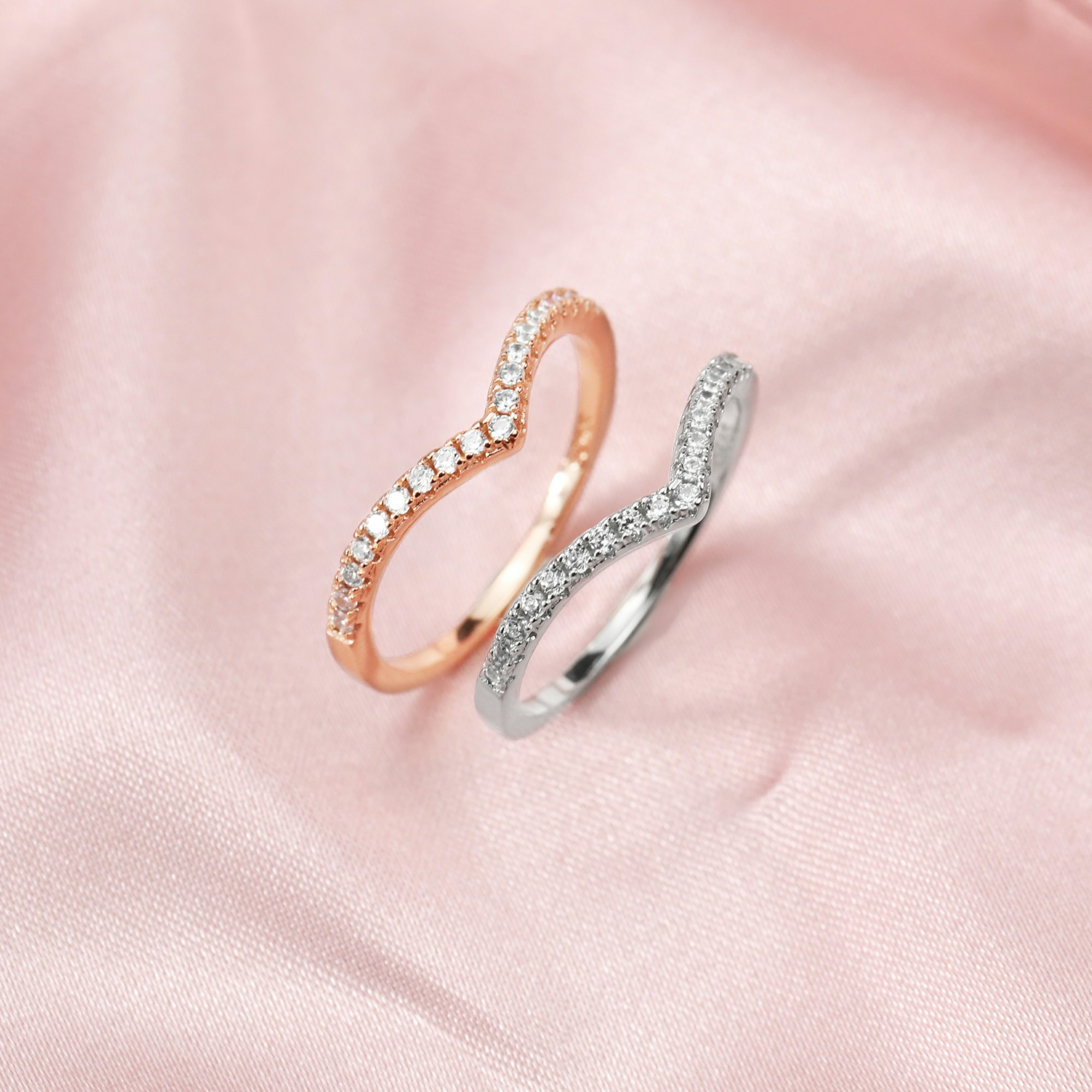 Dainty Curved Moissanite Diamond April Birthstone Stackable Ring Wedding Engagement Band Eternity Ring Rose Gold Plated Solid 925 Sterling Silver 1294256 - Click Image to Close