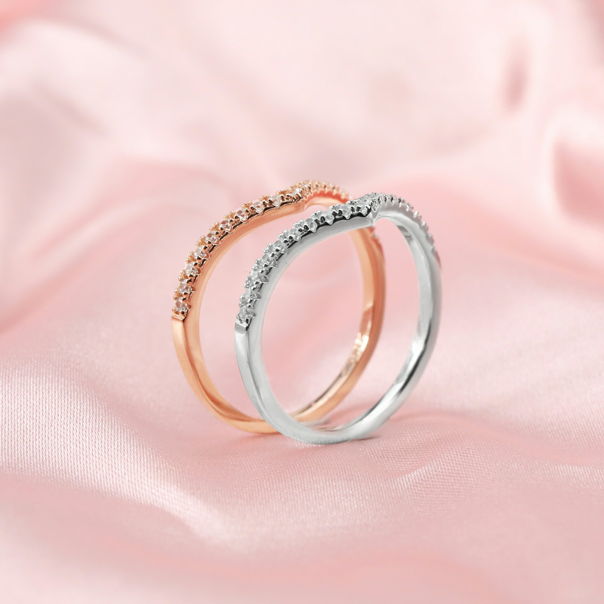 Dainty Curved Moissanite Diamond April Birthstone Stackable Ring Wedding Engagement Band Eternity Ring Rose Gold Plated Solid 925 Sterling Silver 1294256 - Click Image to Close