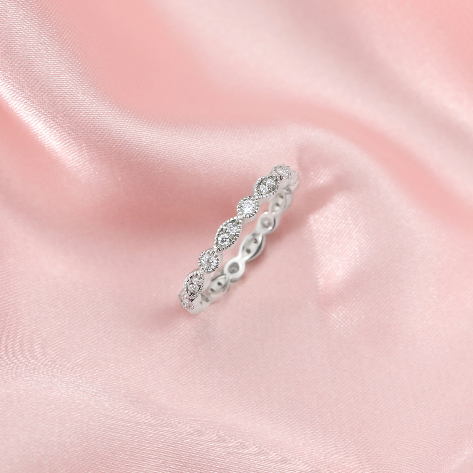 Dainty Moissanite Diamond April Birthstone Stackable Ring Wedding Engagement Full Band Antiqued Marquise Eternity Ring Rose Gold Plated Solid 925 Sterling Silver 1294258 - Click Image to Close