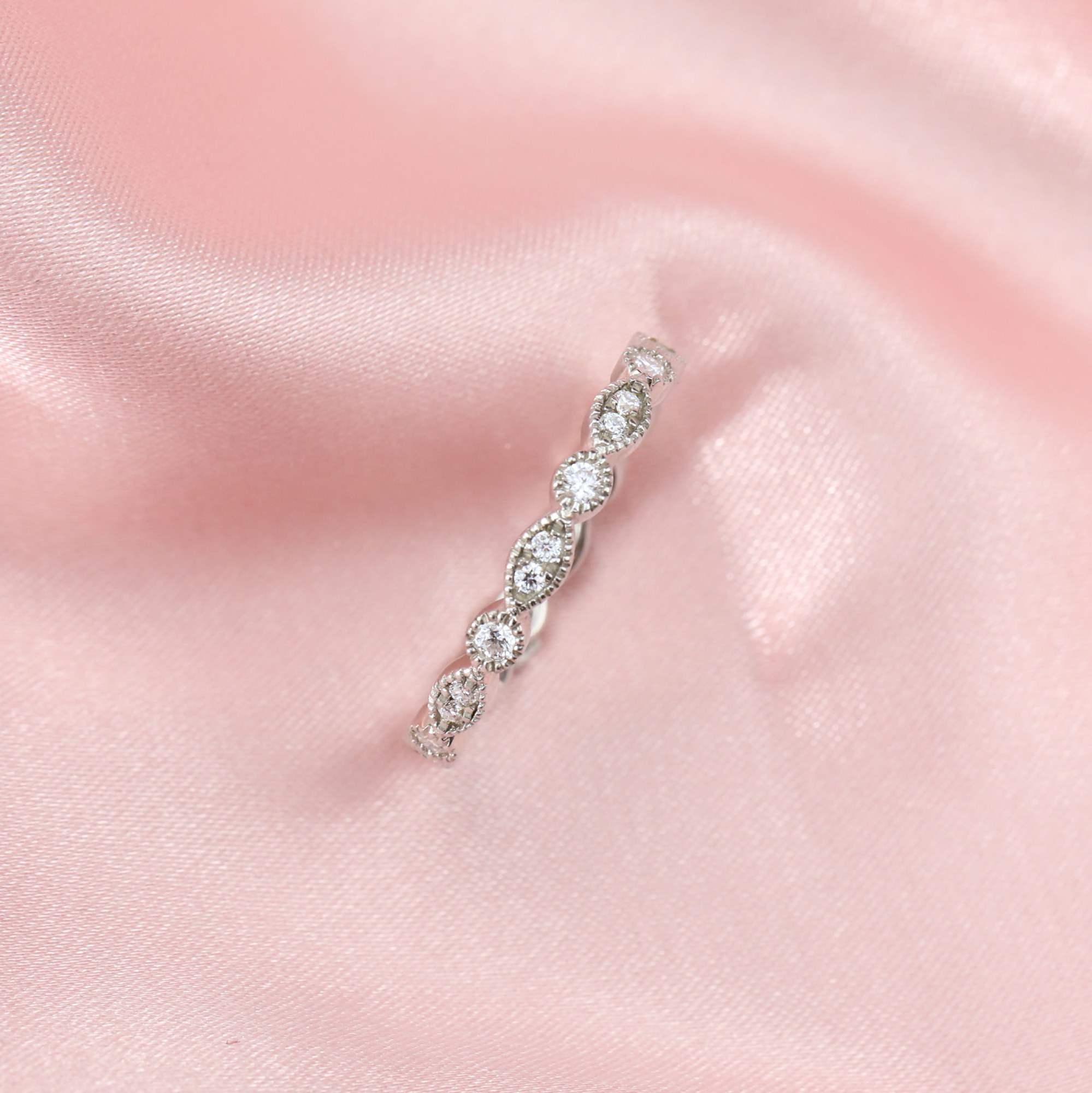 Dainty Moissanite Diamond April Birthstone Stackable Ring Wedding Engagement Full Band Antiqued Marquise Eternity Ring Rose Gold Plated Solid 925 Sterling Silver 1294258 - Click Image to Close