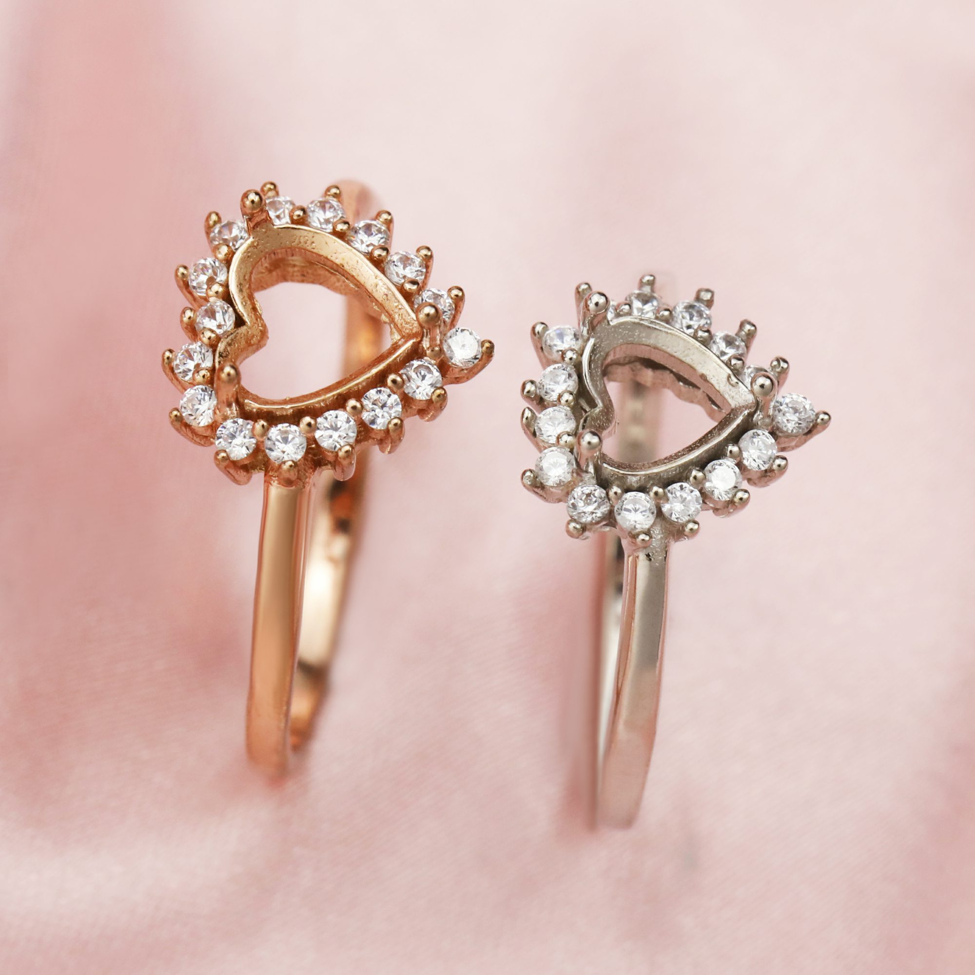 Keepsake Breast Milk Heart Halo Prong Ring Settings Resin Solid 14K Gold Moissanite Accents DIY Ring Blank Band 1294262-1