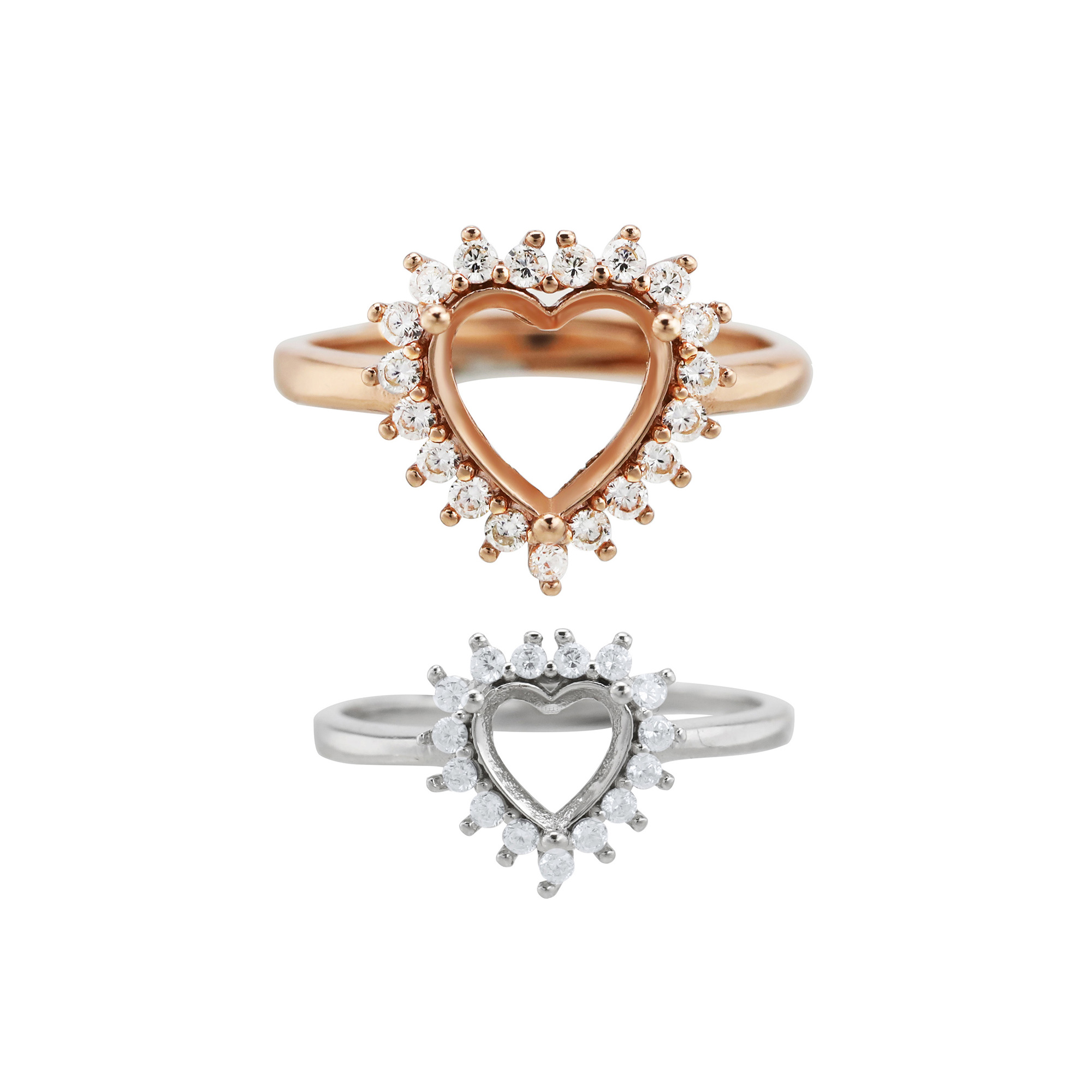 Keepsake Heart Prong Ring Settings for Faceted Gemstone Rose Gold Plated Solid 925 Sterling Silver Adjustable DIY Ring Bezel Supplies 1294262 - Click Image to Close