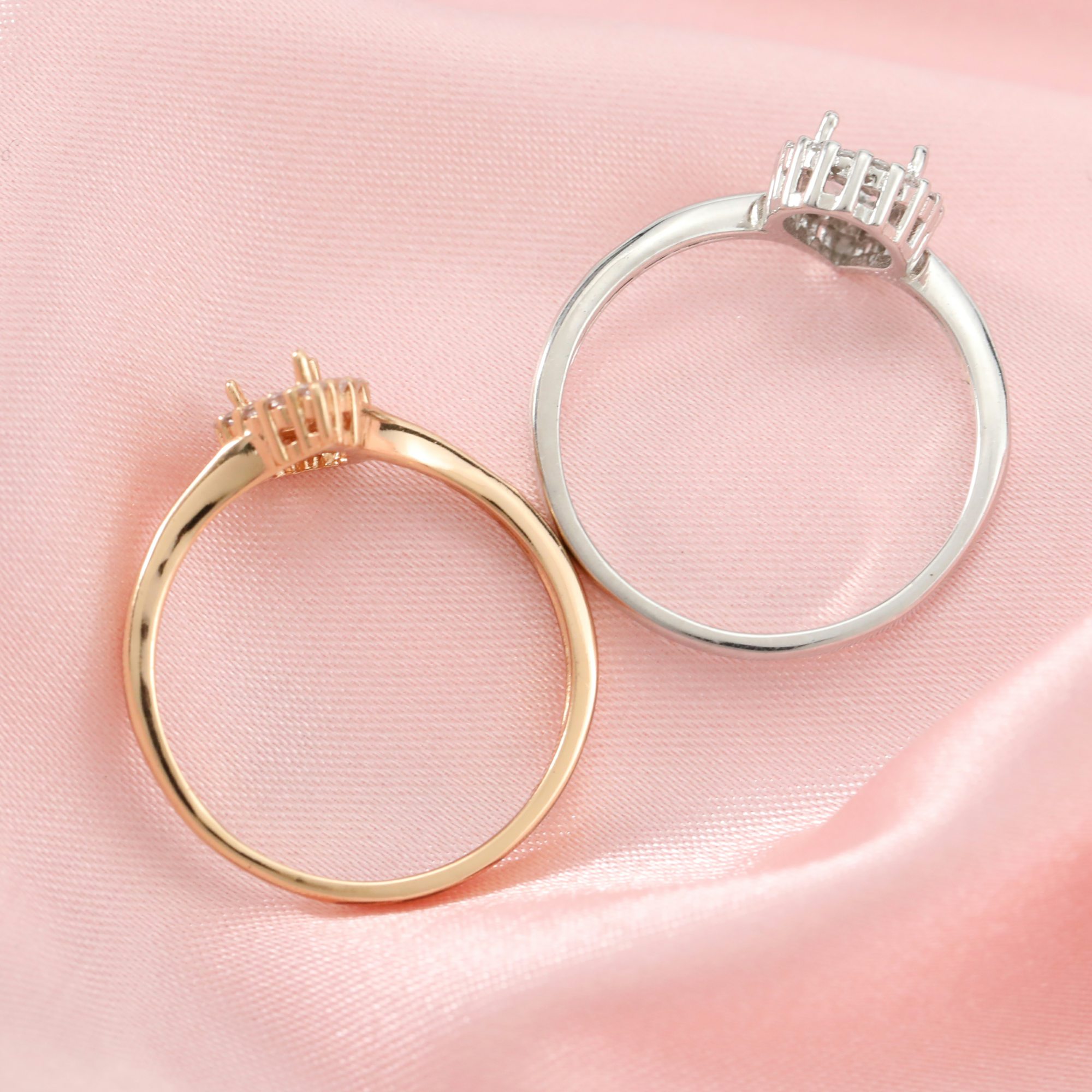 Halo Pear Prong Ring Setttings Art Deco Memory Jewelry Solid 14K 18K Gold DIY Ring Blank Wedding Band with Moissanite 129263-1