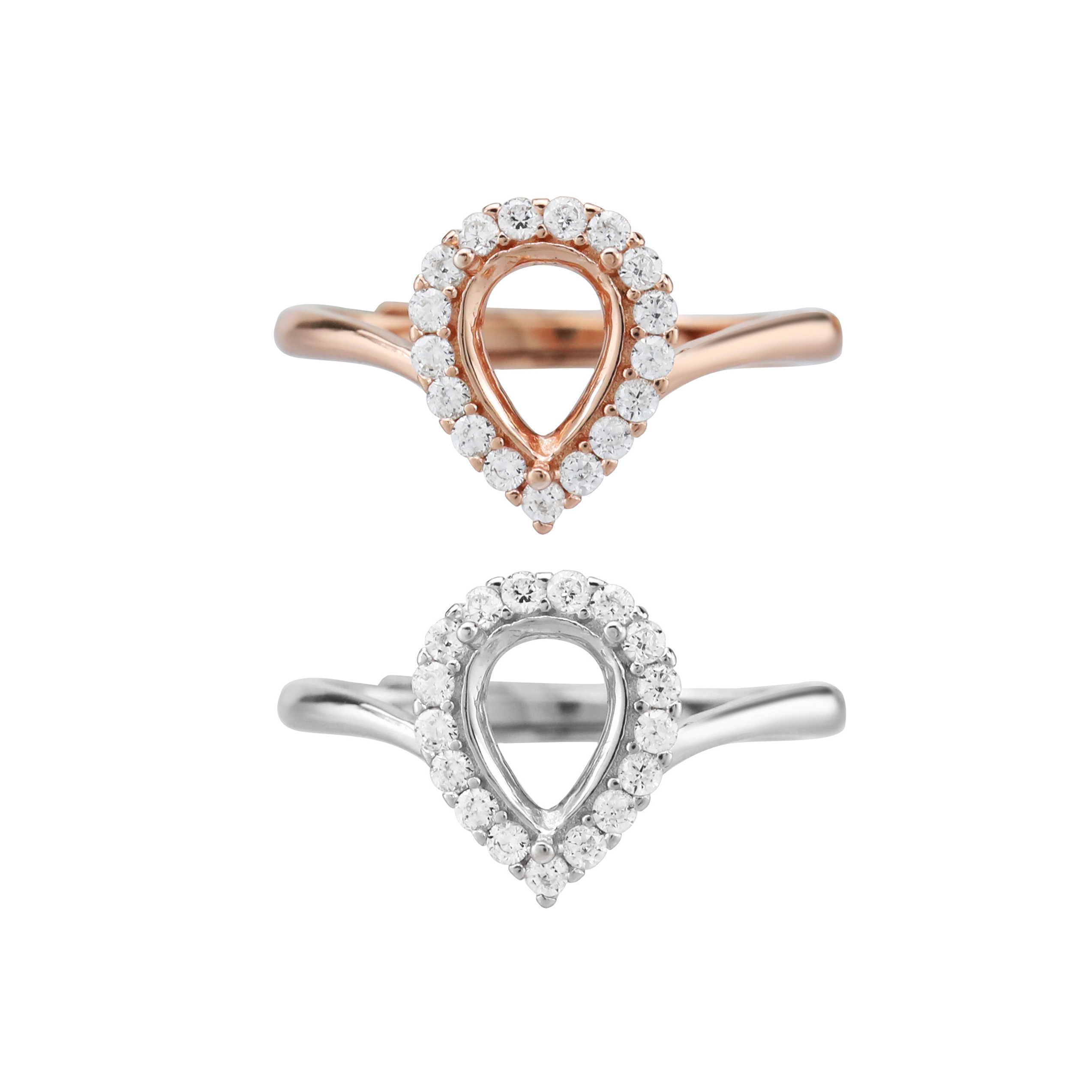 Keepsake Pear Prong Ring Settings for Faceted Gemstone Rose Gold Plated Solid 925 Sterling Silver Adjustable DIY Ring Bezel Supplies 1294263 - Click Image to Close