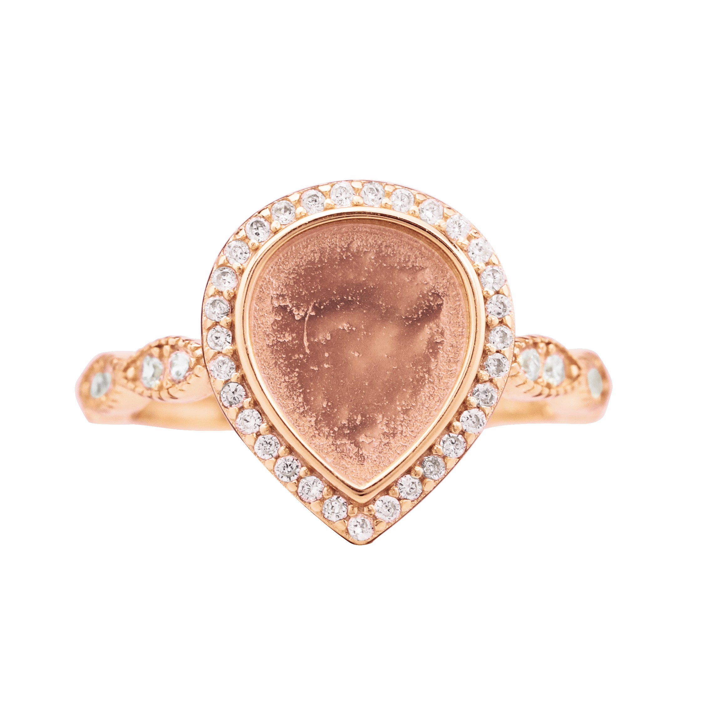 Keepsake Breast Milk Resin Ring Settings Solid 925 Sterling Silver Rose Gold Plated Halo Pear Bezel Art Deco Band Stackable Ring 8x10MM 1294280 - Click Image to Close