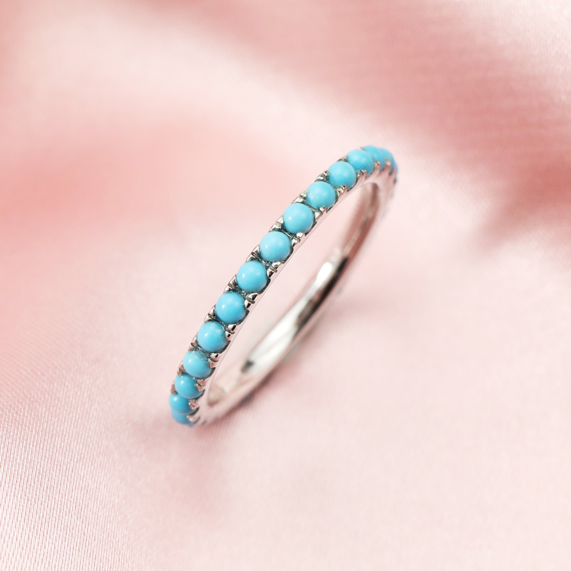 2MM Dainty December Birthstone Eternity Ring Turquoise Wedding Engagement Full Band Stackable Ring Solid 14K Gold Ring 1294291 - Click Image to Close