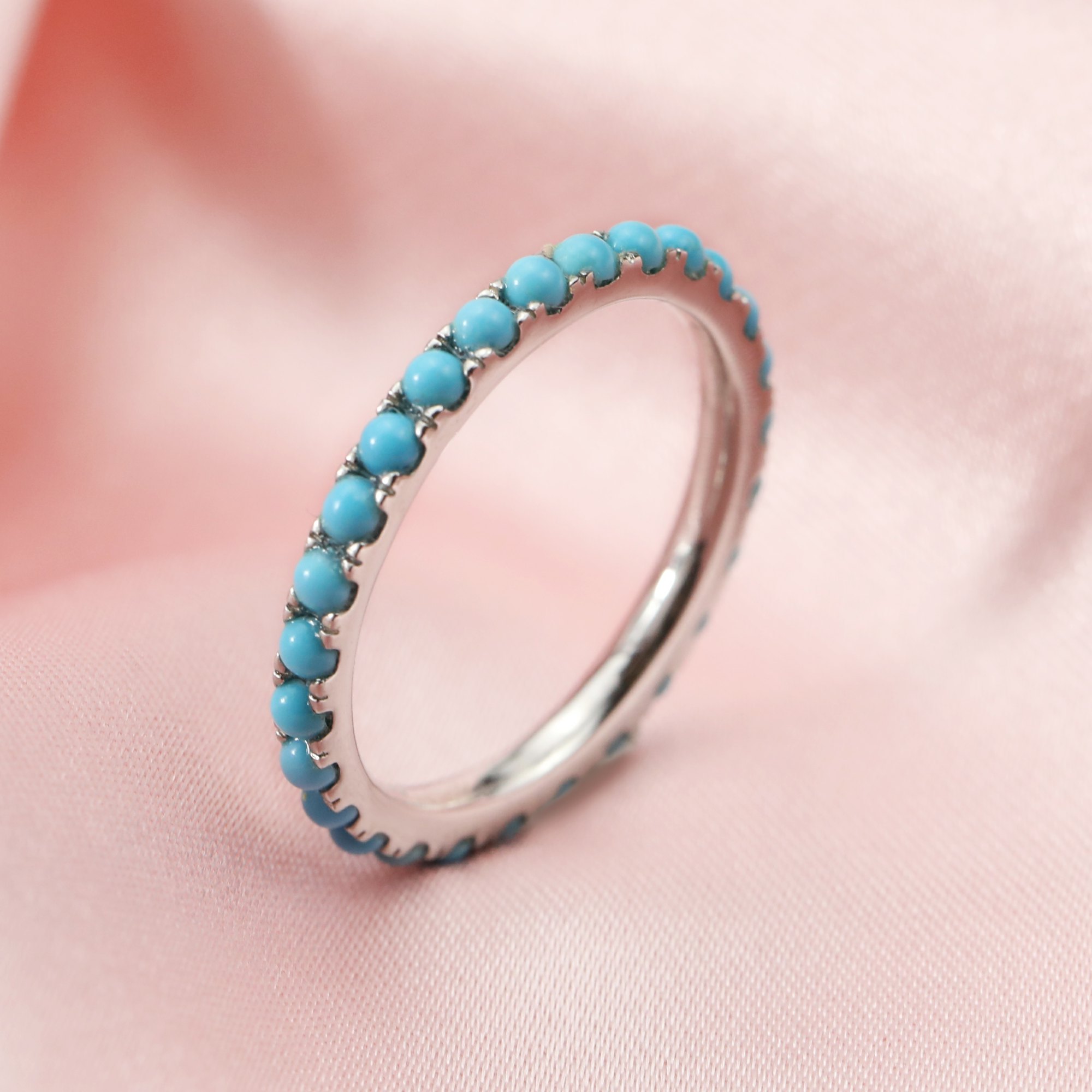 2MM Dainty December Birthstone Eternity Ring Turquoise Wedding Engagement Full Band Stackable Ring Solid 14K Gold Ring 1294291 - Click Image to Close