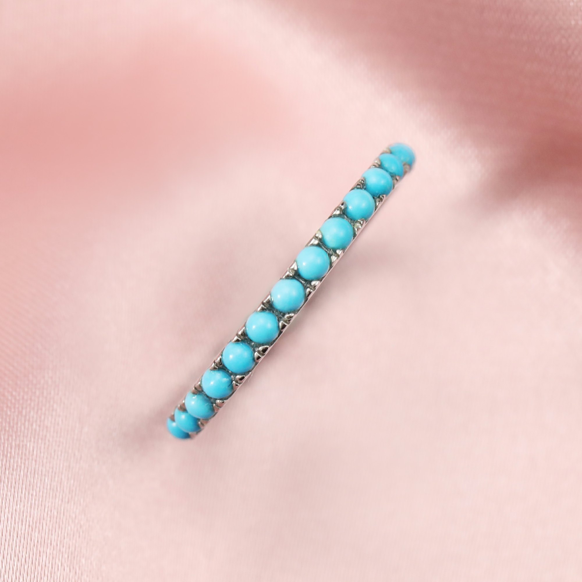 2MM Dainty December Birthstone Eternity Ring Turquoise Wedding Engagement Full Band Stackable Ring Solid 14K Gold Ring 1294291 - Click Image to Close