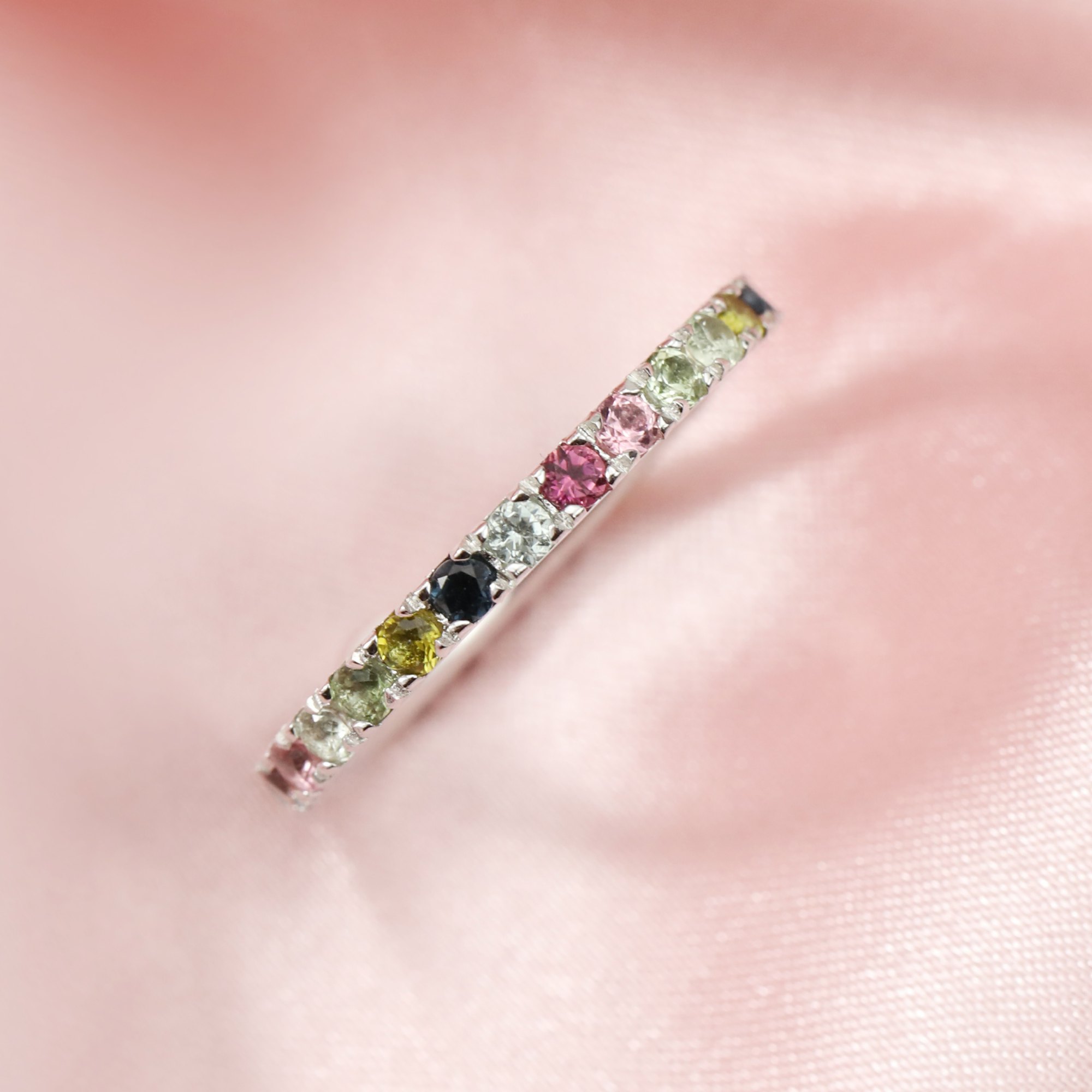 2MM Dainty October Birthstone Eternity Ring Rainbow Tourmaline Wedding Engagement Full Band Stackable Ring Solid 14K Gold Ring 1294292 - Click Image to Close